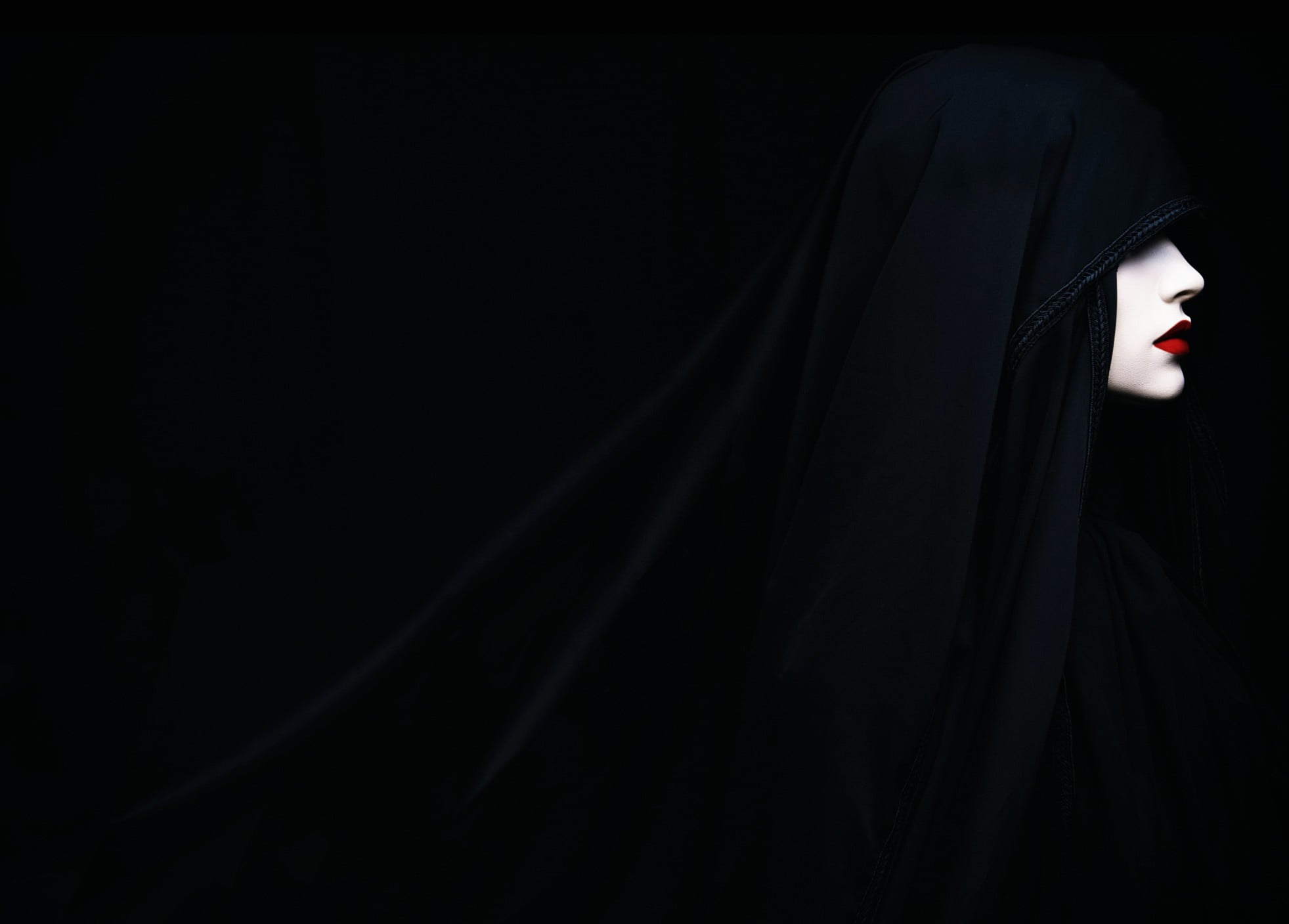 fear, dark, clothing, portrait, unrecognizable person, hiding, black color, adult, studio shot, 1080P, hijab, indoors, mystery, textile, black, veil, looking, HD Wallpaper