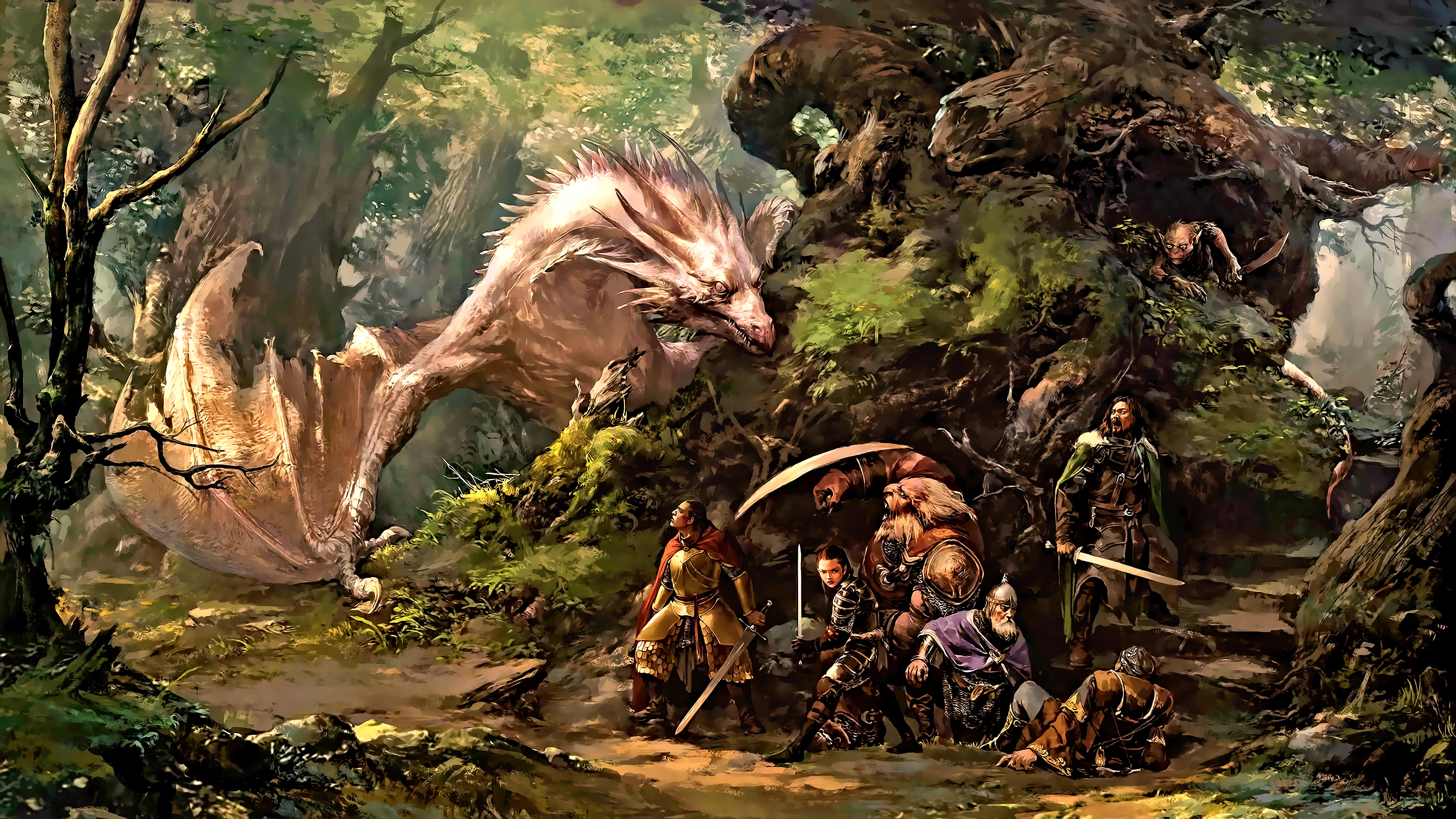 white, lake, growth, 4K, people, fantasy art, artwork, water, painting, day, men, Wyvern, plant part, solid, fan art, waterfront, real people, dragon, HD Wallpaper
