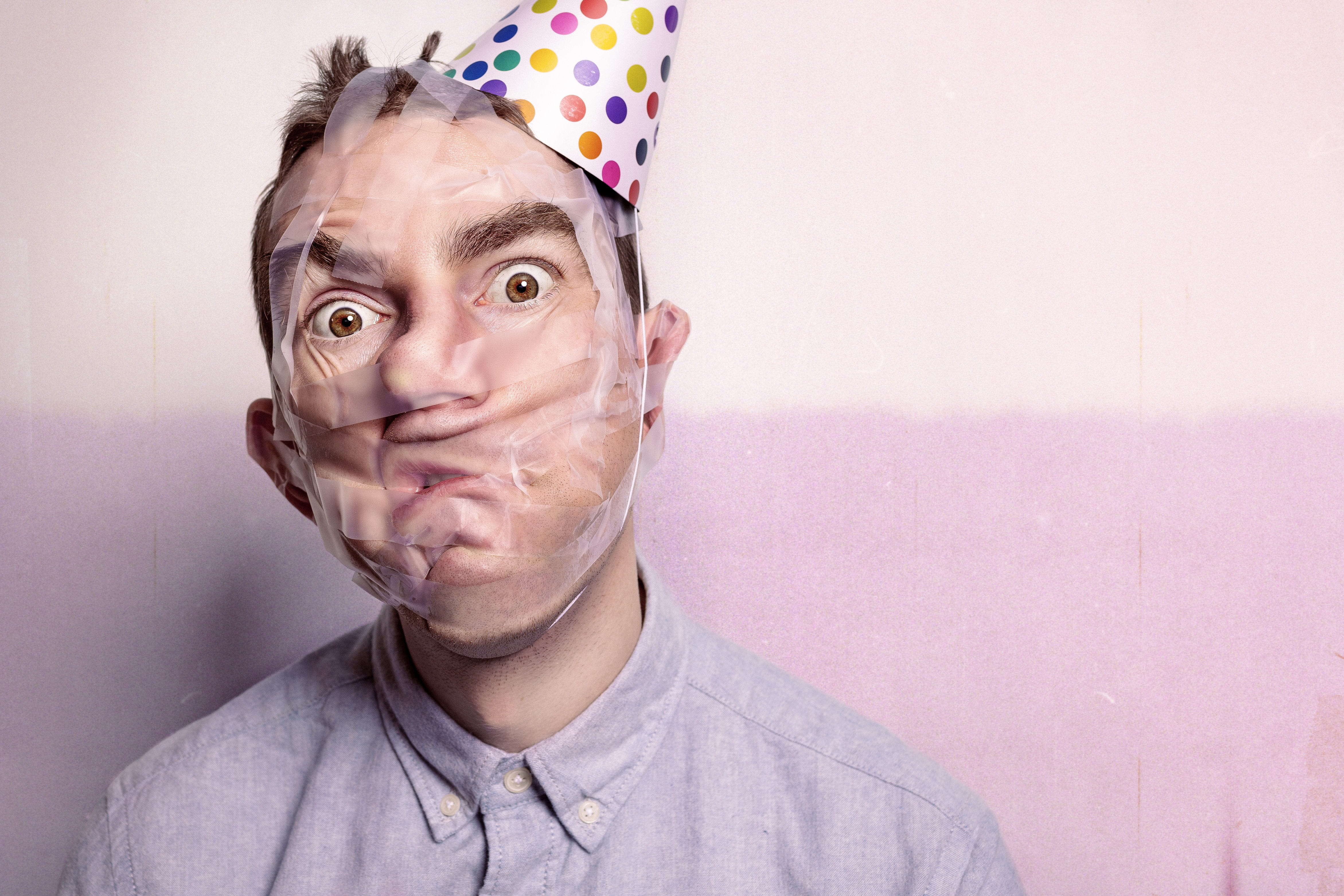 button-up, innocence, button, indoors, portrait, adult, hat, child, head And Shoulders, whimsical, gray, offspring, one Person, front view, tape, goofy, HD Wallpaper