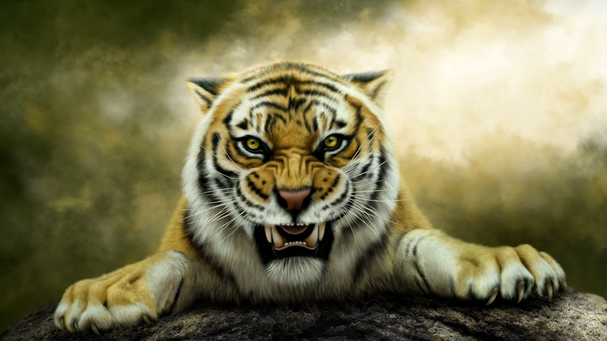 tiger, predator, teeth, 1080P, Nelena, photoshop, HD Wallpaper