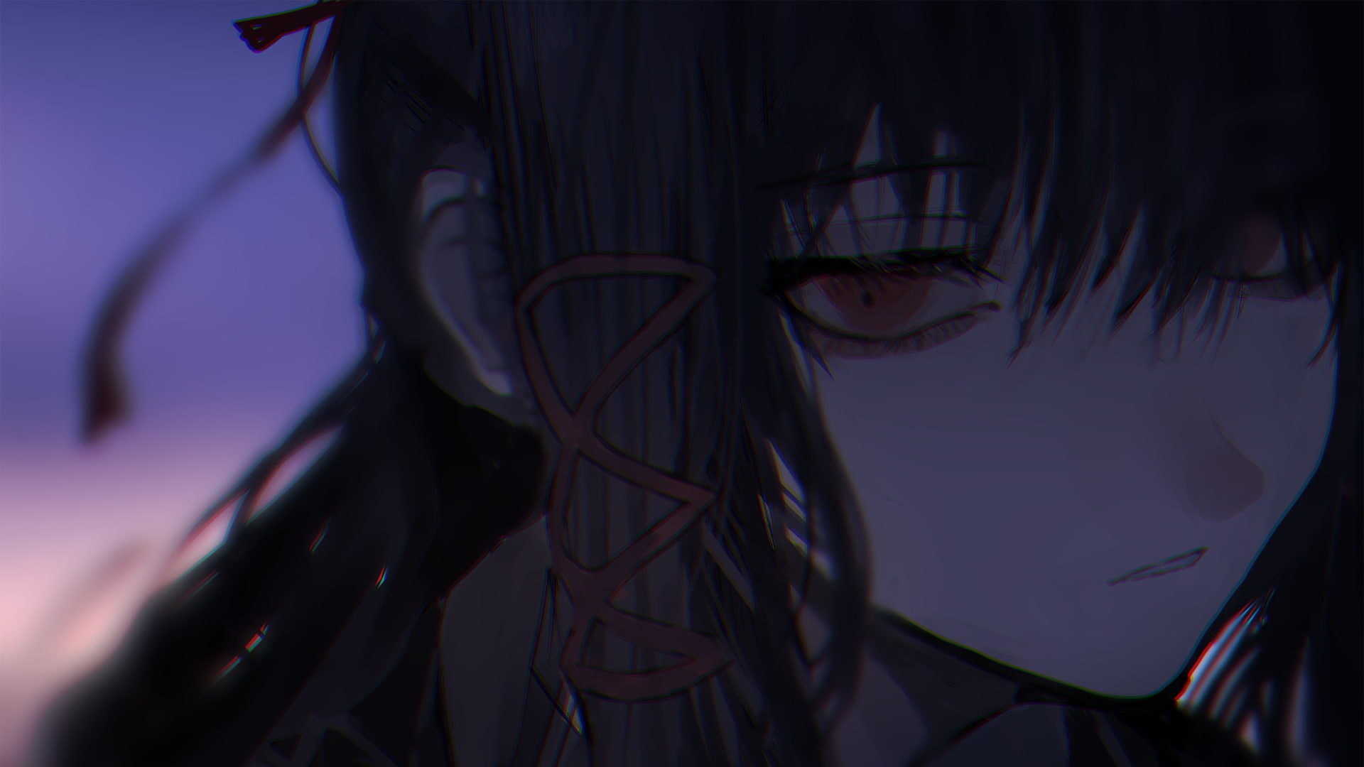 minimalism, anime girls, gloomy, anime, manga, 1080P, red eyes, HD Wallpaper
