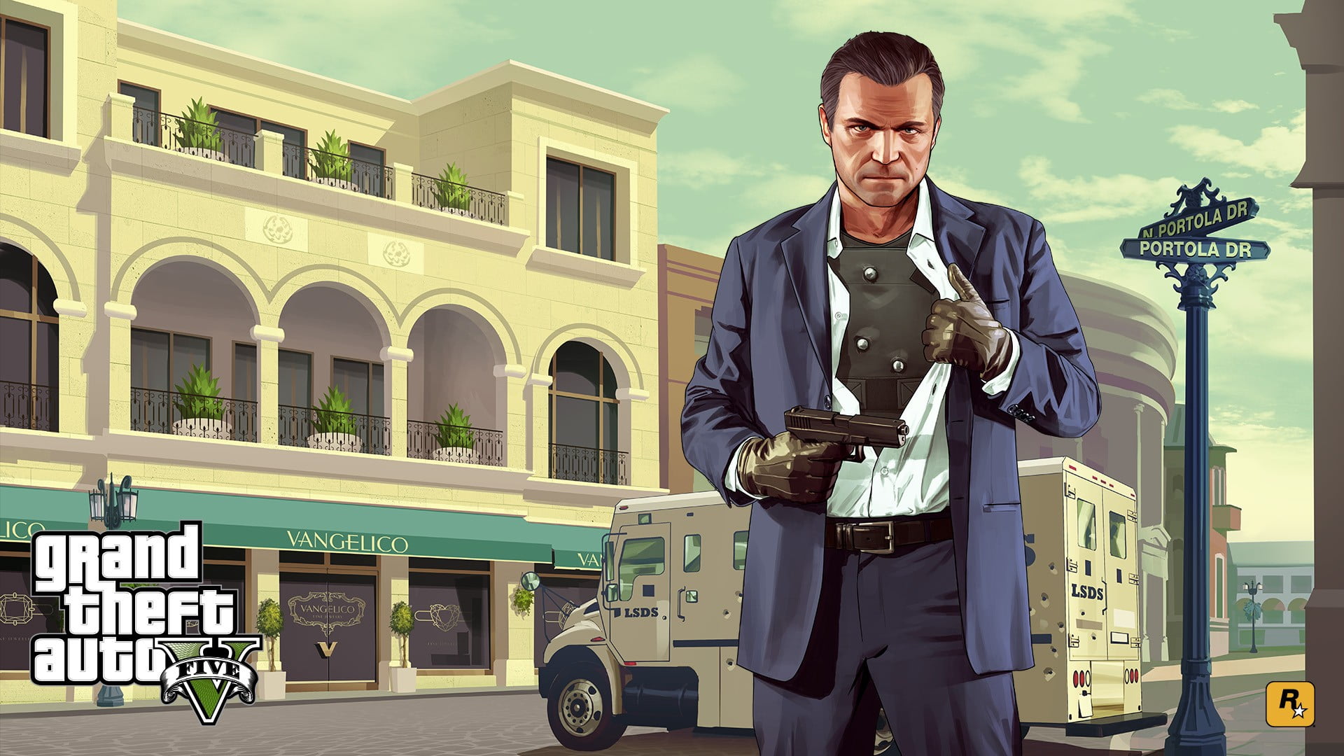 grand, video game characters, front view, lifestyles, men, mature men, Rockstar Games, three quarter length, mid adult men, standing, day, architecture, HD Wallpaper