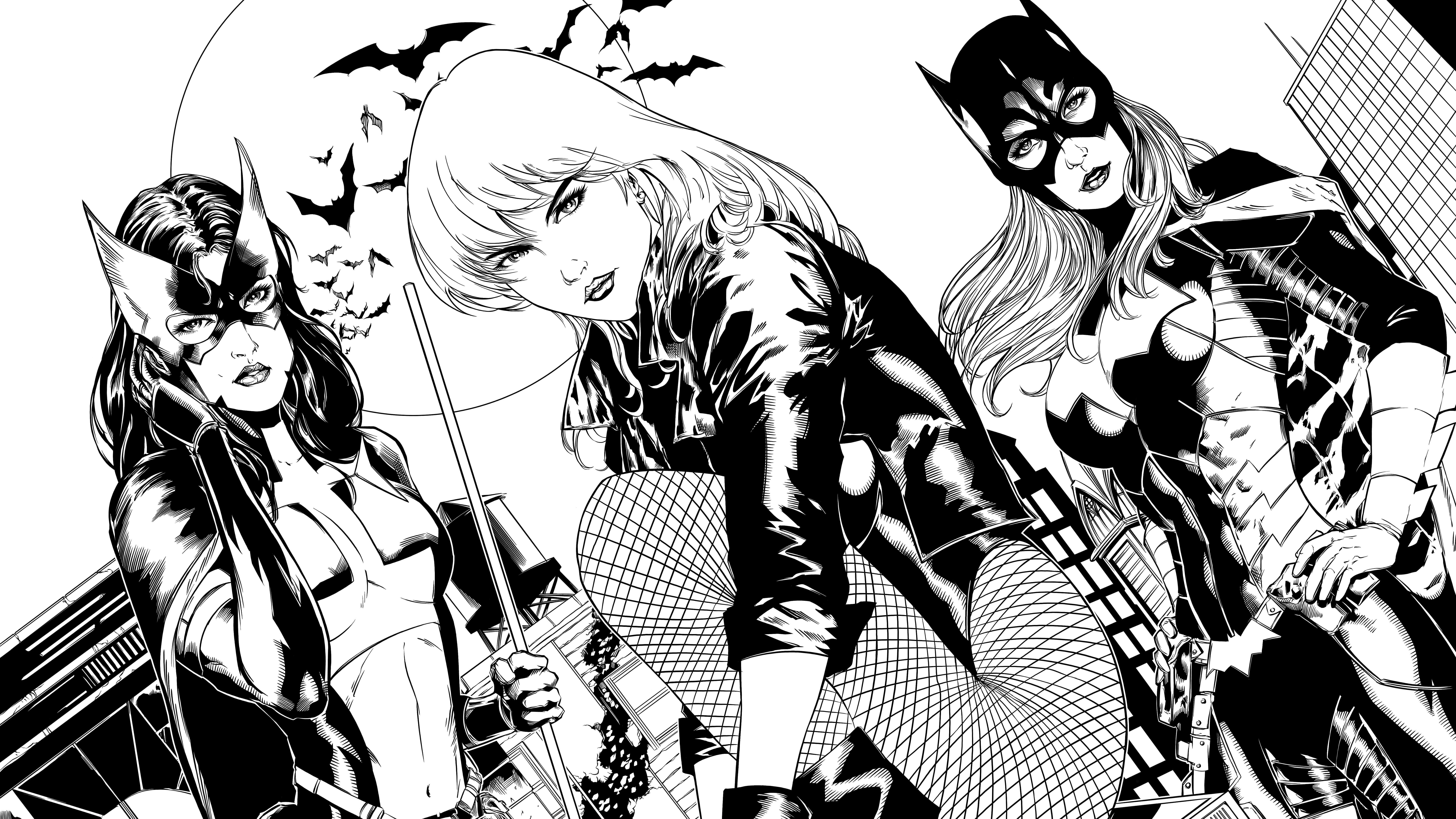 Gotham City Sirens, Black Canary, Batgirl, Huntress (DC Comics), Comics, 8K, HD Wallpaper