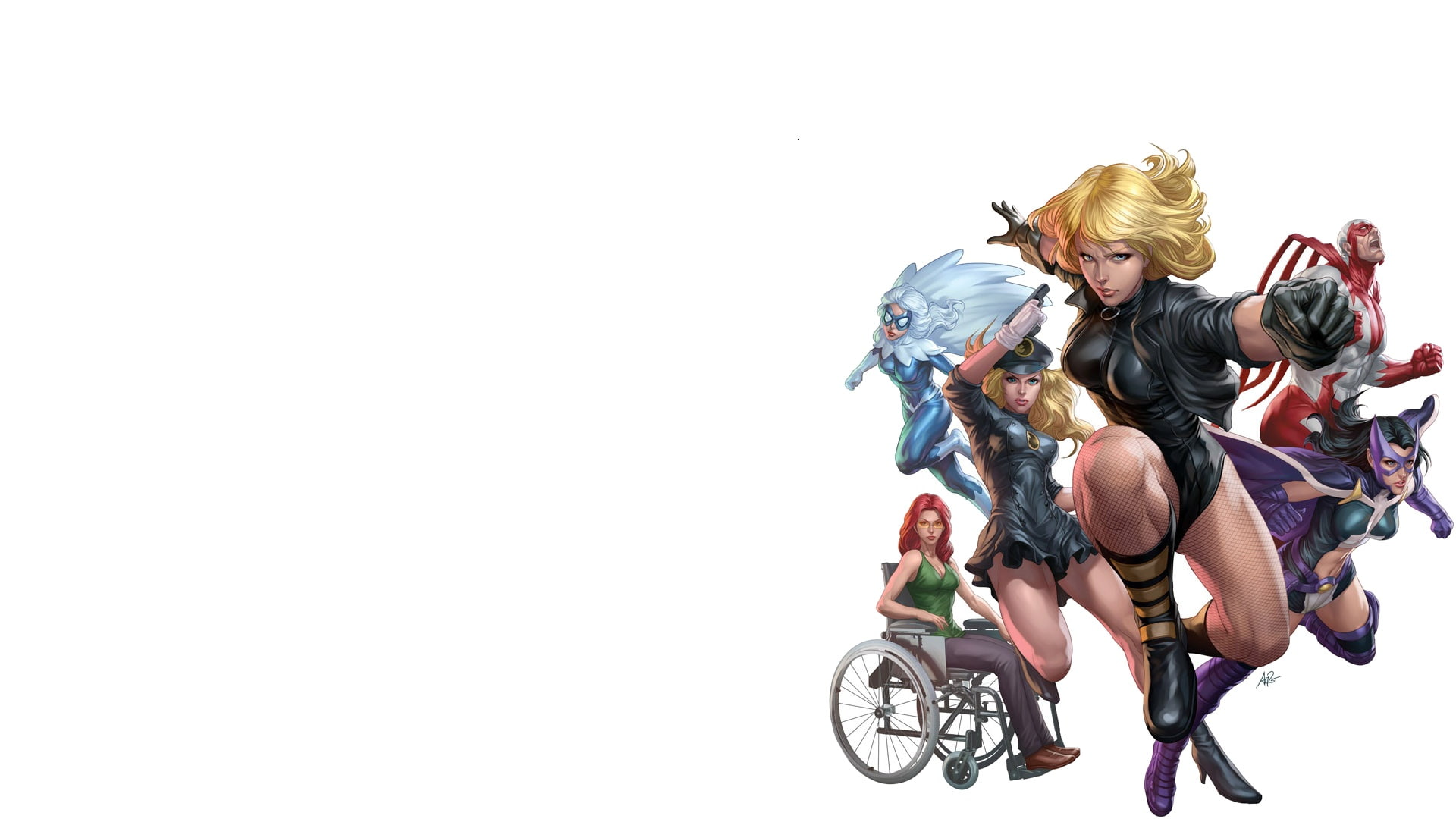 artwork, comics, DC Comics, hat, Lady Black Hawk, 1080P, Lady Blackhawk, Black Canary, Dove, superhero, Birds of Prey, mask, minimalism, simple background, HD Wallpaper