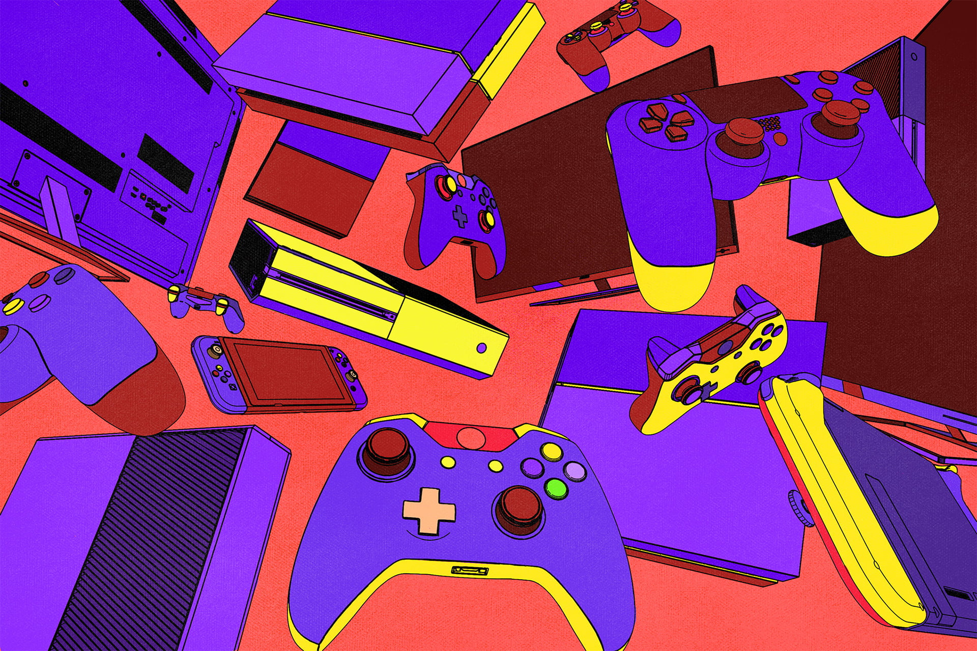 Sony, Xbox One, artwork, Nintendo Switch, 1080P, Microsoft, Play Station, digital art, the verge, console, Nintendo, digital, HD Wallpaper