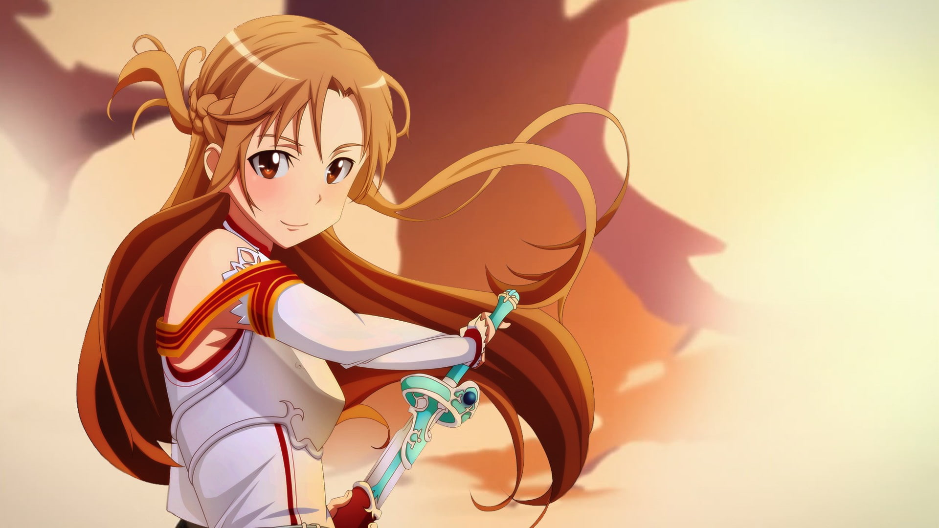 anime, Yuuki Asuna, sword, long hair, Sword Art Online, 1080P, anime girls, HD Wallpaper