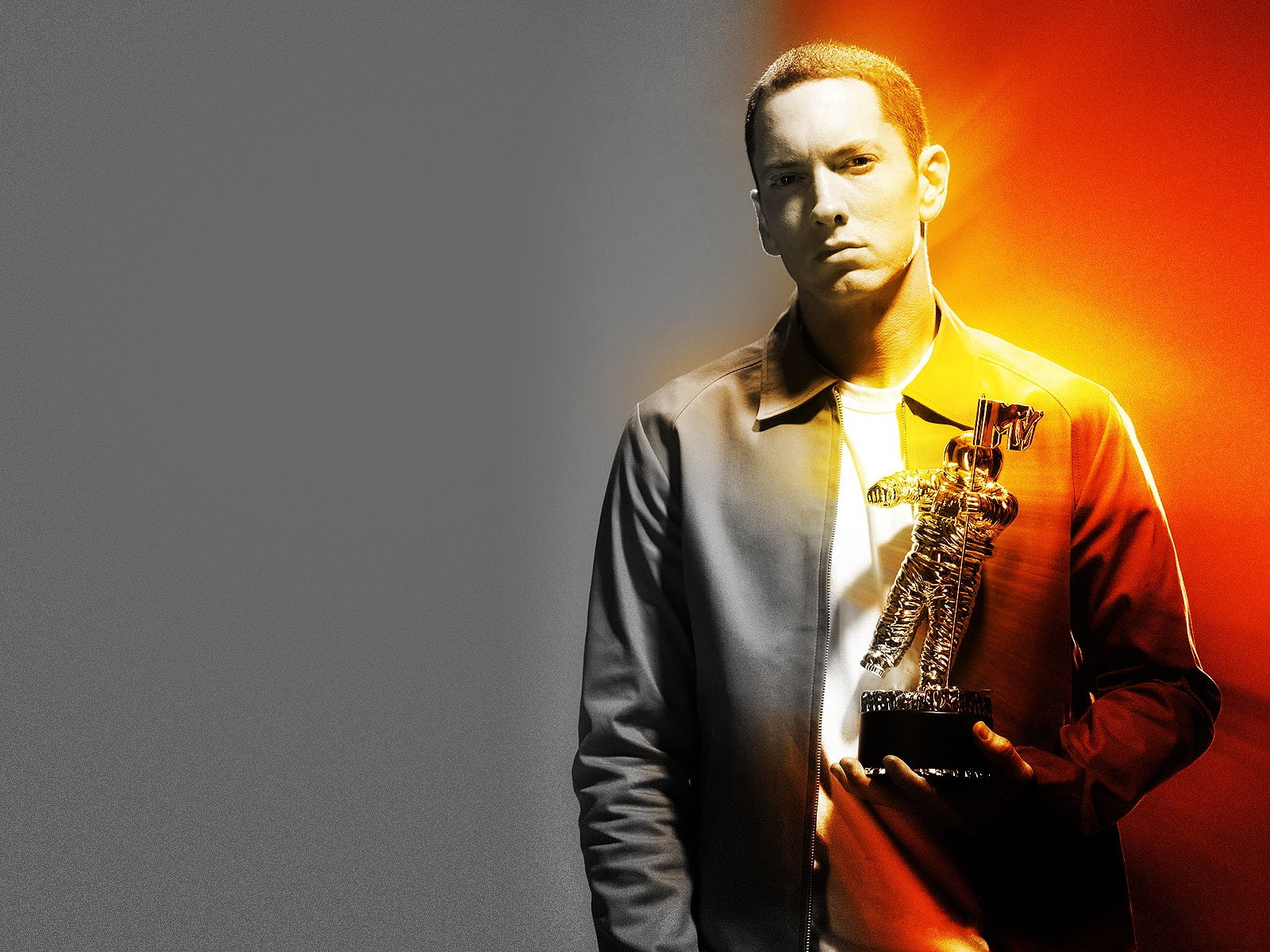 menswear, Brown Eyes, Eminem, Rapper, waist up, musical instrument, 720P, Singers, jacket, portrait, casual clothing, clothing, indoors, studio shot, standing, HD Wallpaper