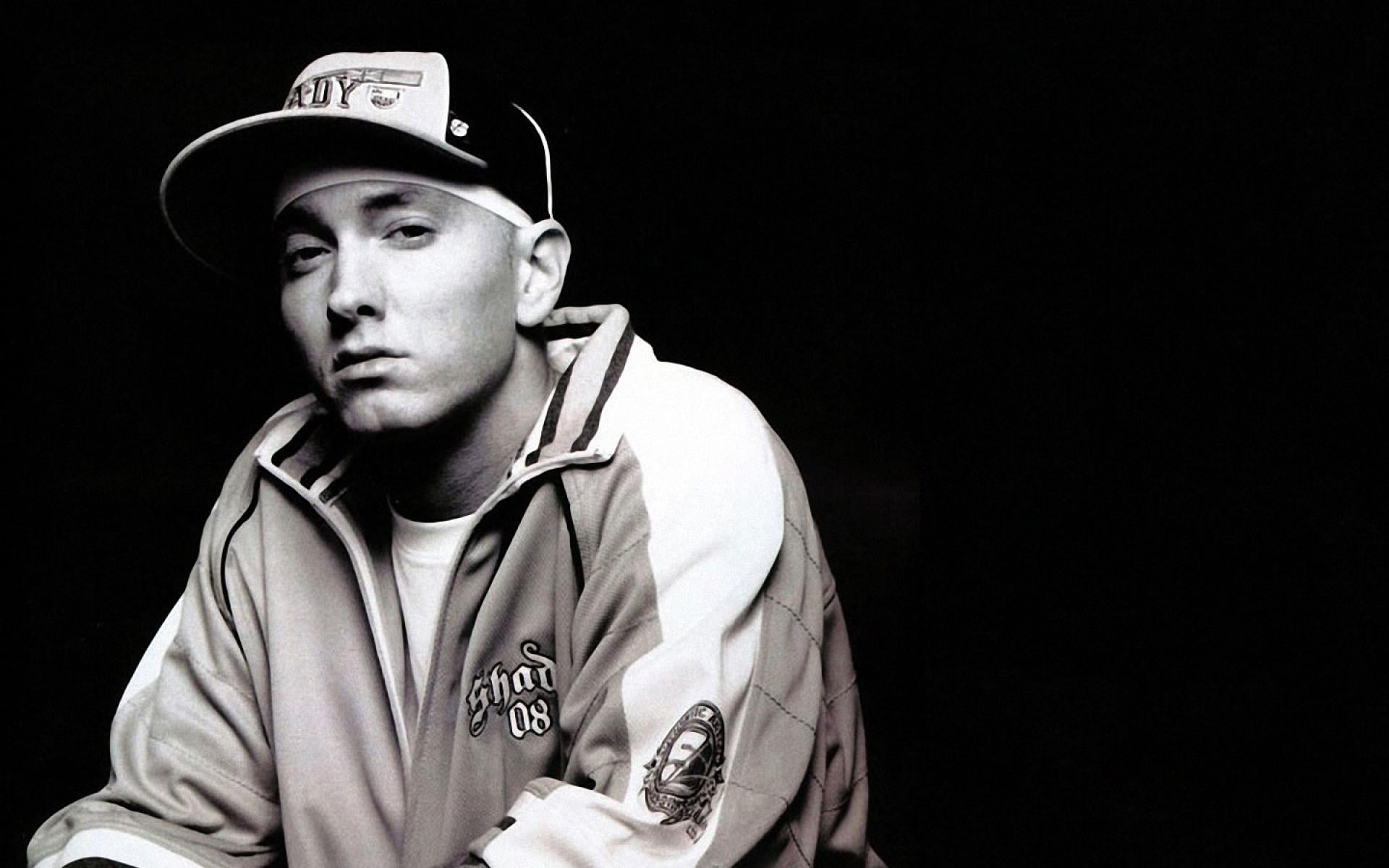 1080P, hop, eminem, black background, clothing, young adult, mature adult, slim, emotion, one person, occupation, hip, waist up, indoors, looking, copy space, HD Wallpaper