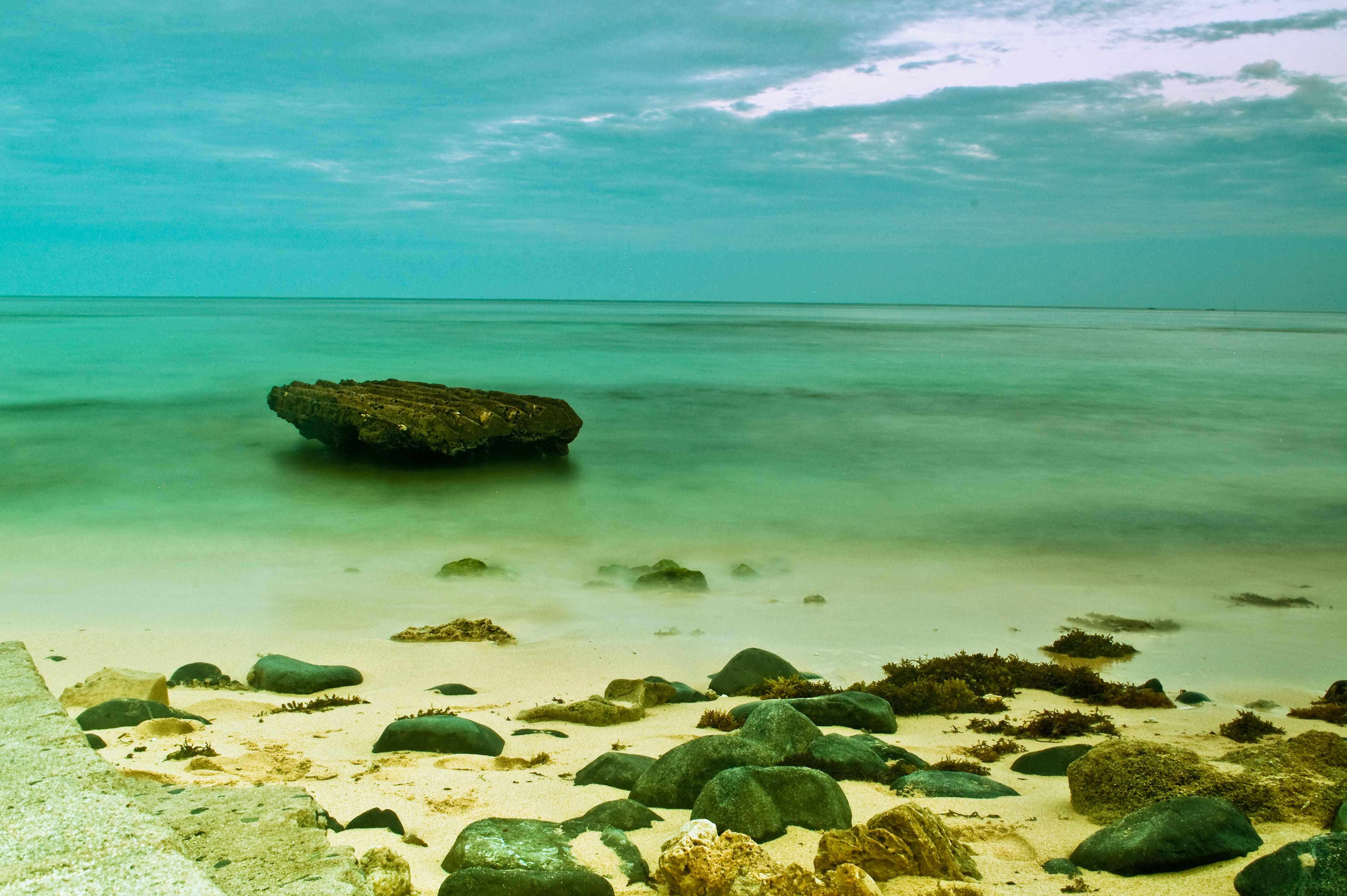 turquoise colored, horizon over water, shallow, seascape, tranquility, horizon, day, pangasinan, nature, surface level, land, rock, beach, no people, beauty in nature, HD Wallpaper