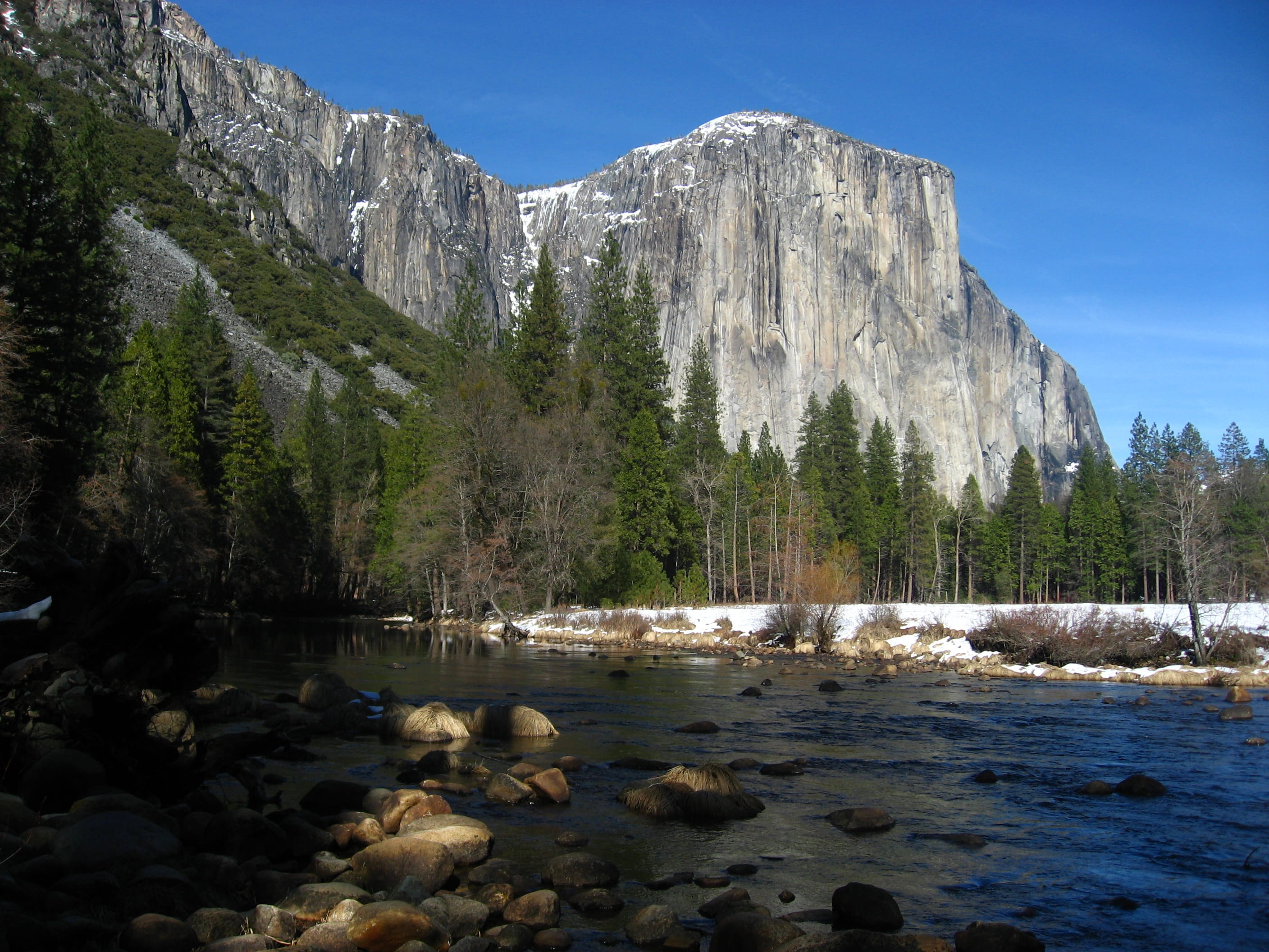 gray, landscape, Yosemite, travel, nature, tranquil scene, river, yosemite National Park, no People, 2K, rock - Object, scenic, water, united states of america, HD Wallpaper