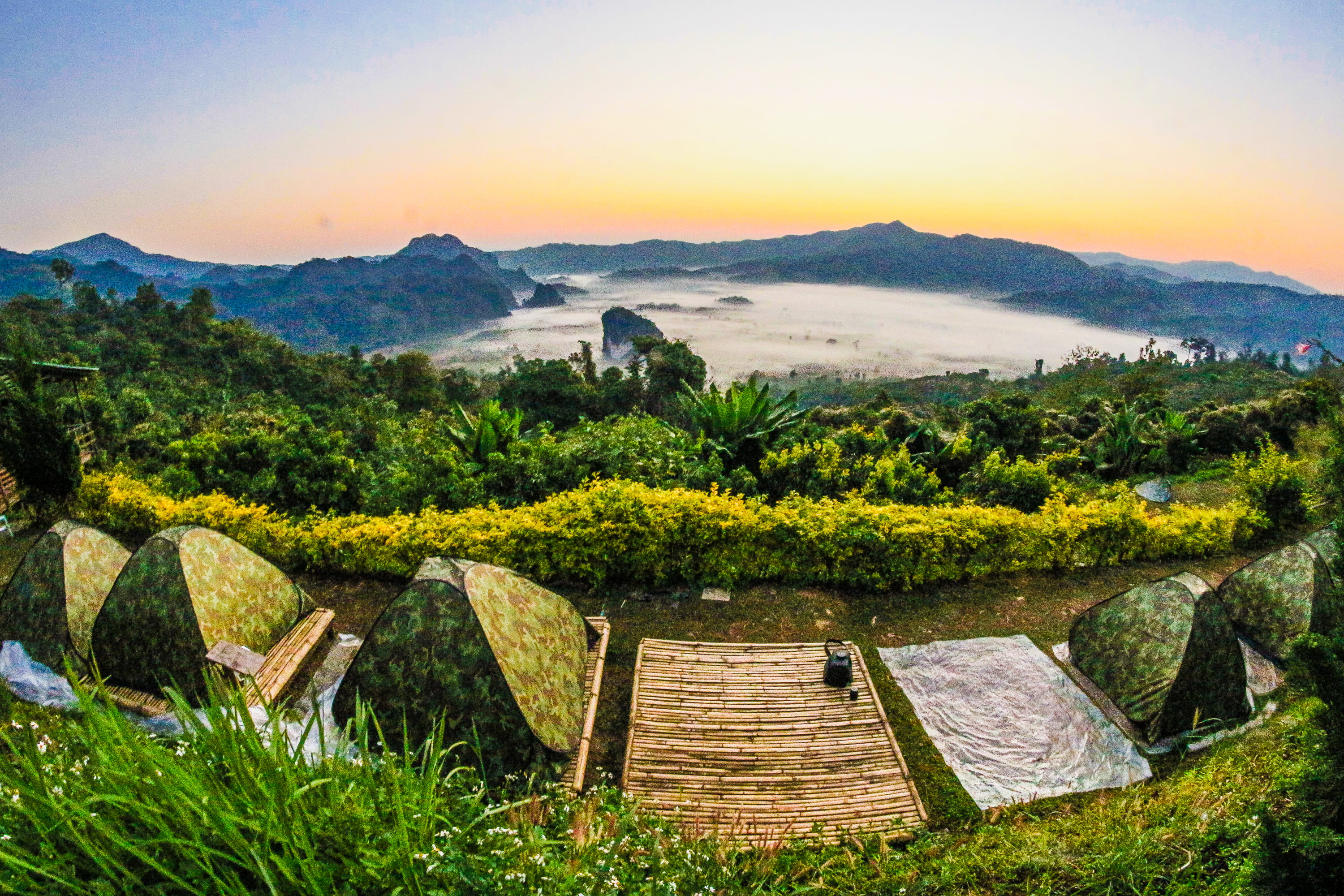 sky, travel, camp, misty, tranquil scene, camping, mountain range, landscape, weather, nature, view, grass, beautiful, natural, summer, non-urban scene, HD Wallpaper