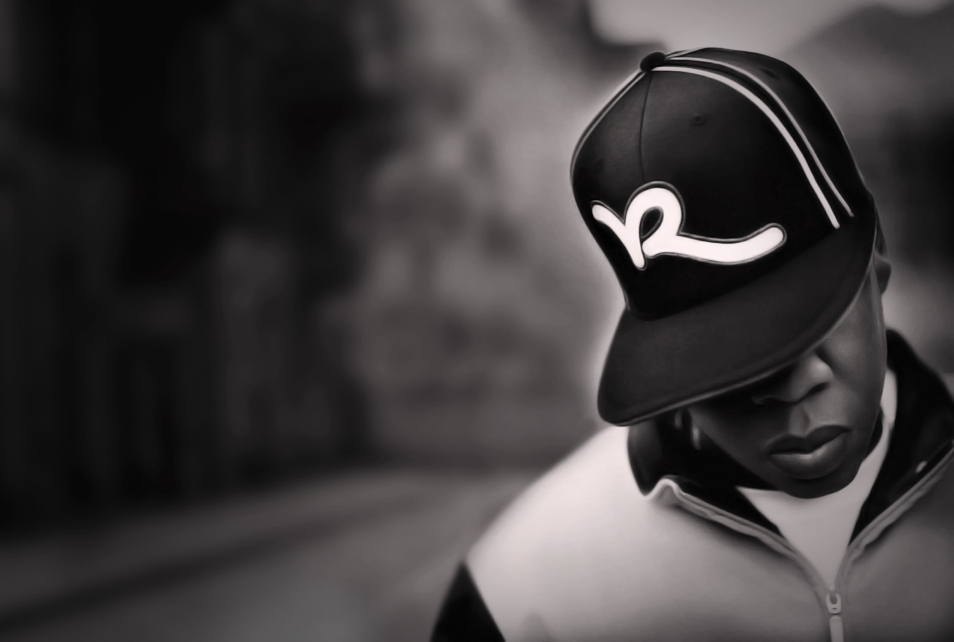 black, grayscale, hov, the rapper, snapback, street, people, 2K, rapper, human Face, photo, cap, males, black And White, crash helmet, depression - Sadness, HD Wallpaper