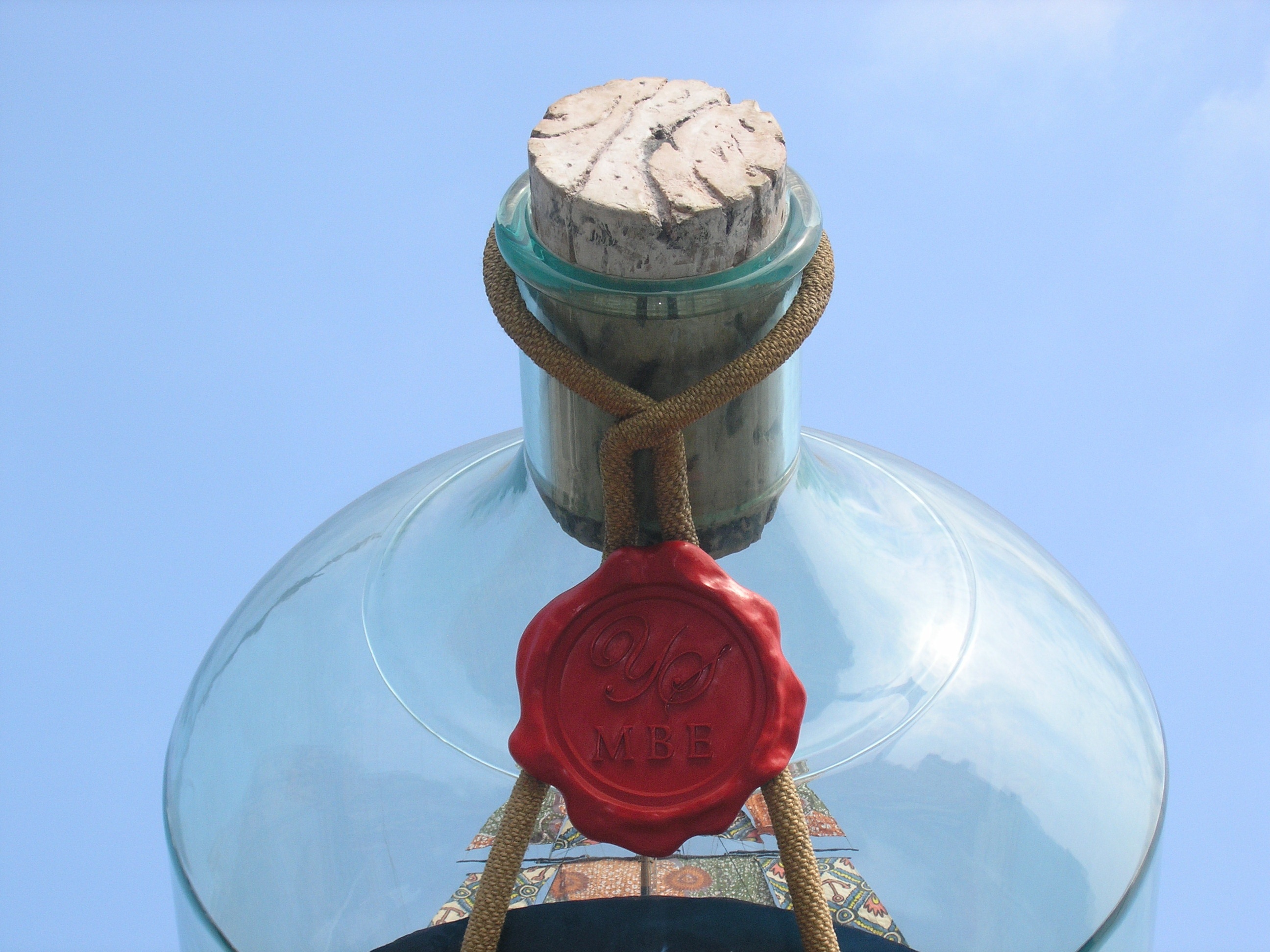 sphere, day, outdoors, no people, buddelschiff, art and craft, bottle, reflection, creativity, low angle view, blue, architecture, 2K, seal, cork, metal, HD Wallpaper