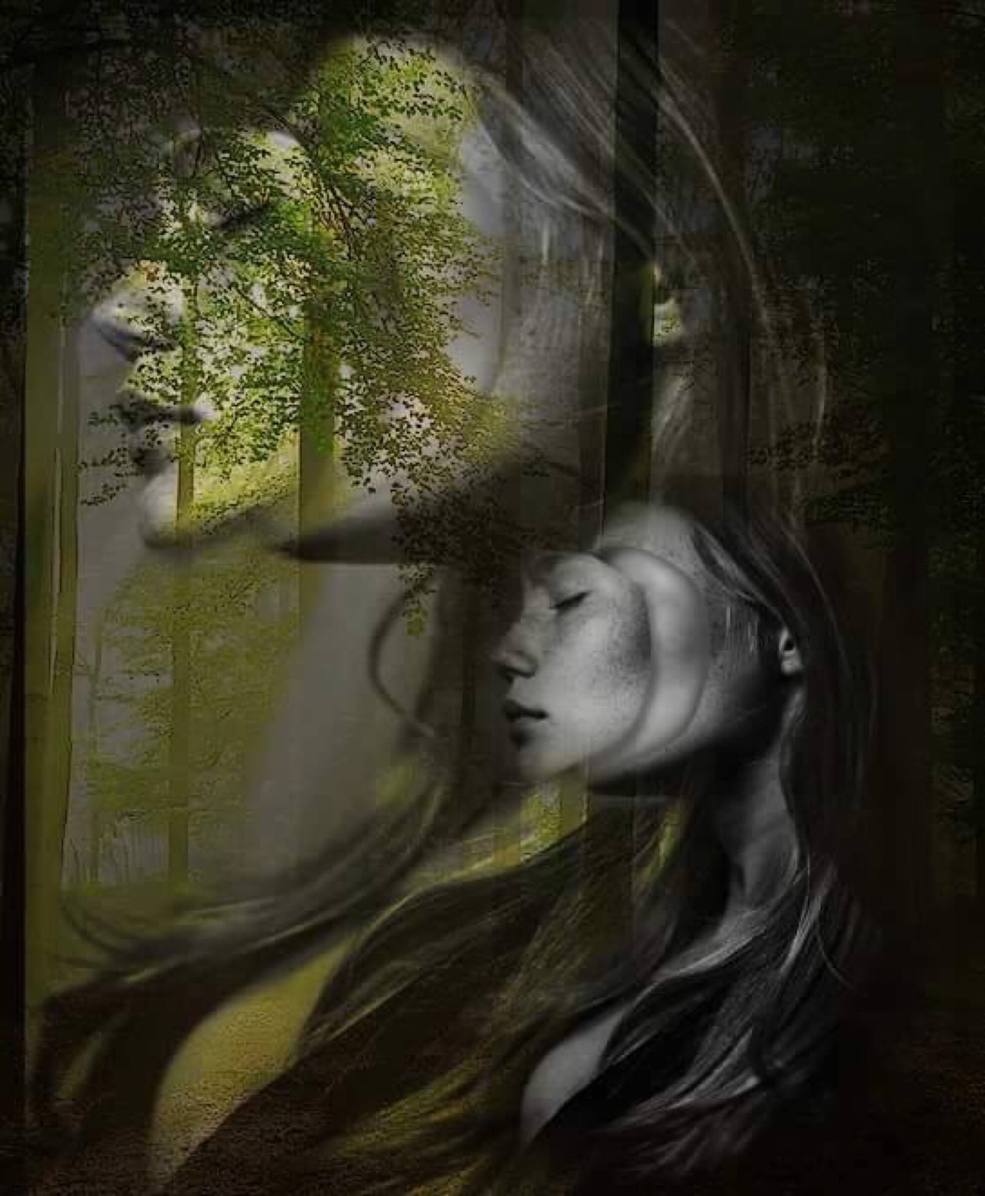 beautiful woman, day, image editing, blurred motion, art and craft, plant, adult, beauty, mask, women, tranquility, mystery, outdoors, tree, 1080P, young women, Phone HD Wallpaper