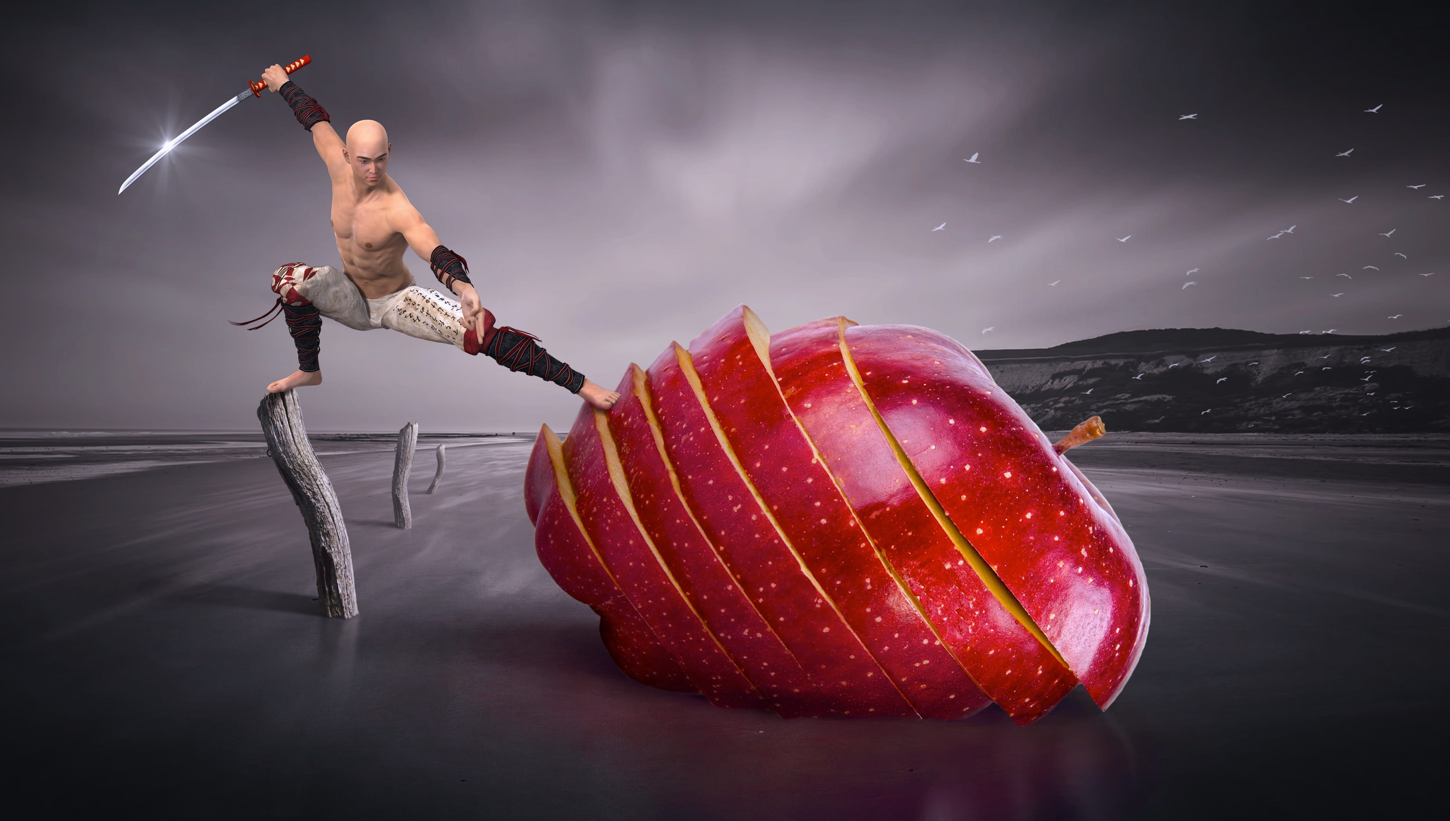 smoke - physical structure, 4K, strength, food, sky, water, light, ripe, surreal, fantasy, clouds, discs, outdoors, image editing, fighter, digital composite, HD Wallpaper