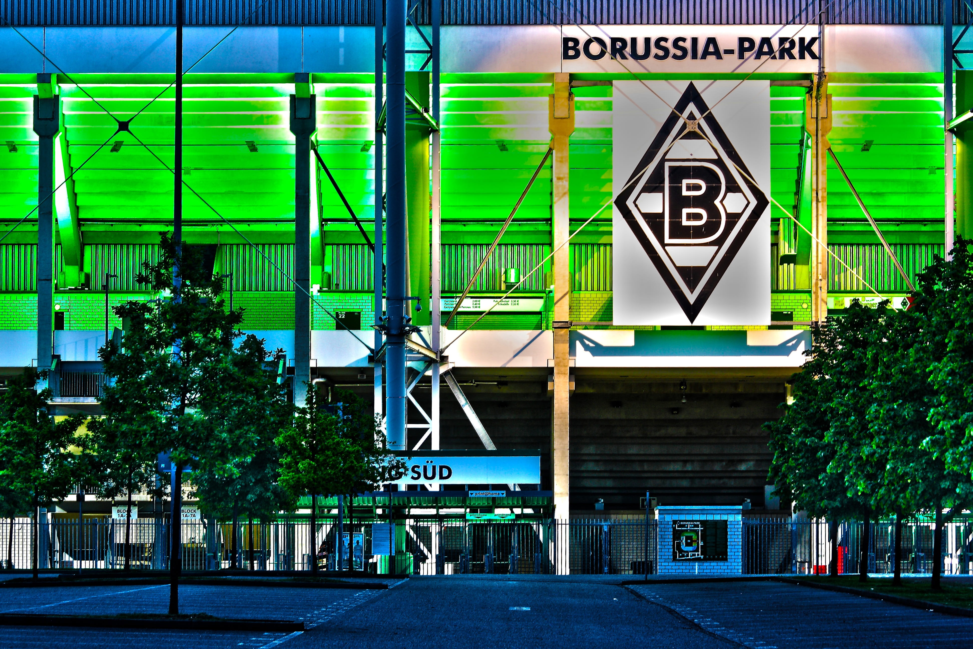 no people, illuminated, image editing, symbol, green, football match, winner, road, Borussia, built structure, banner, road sign, viewers, park, building, HD Wallpaper
