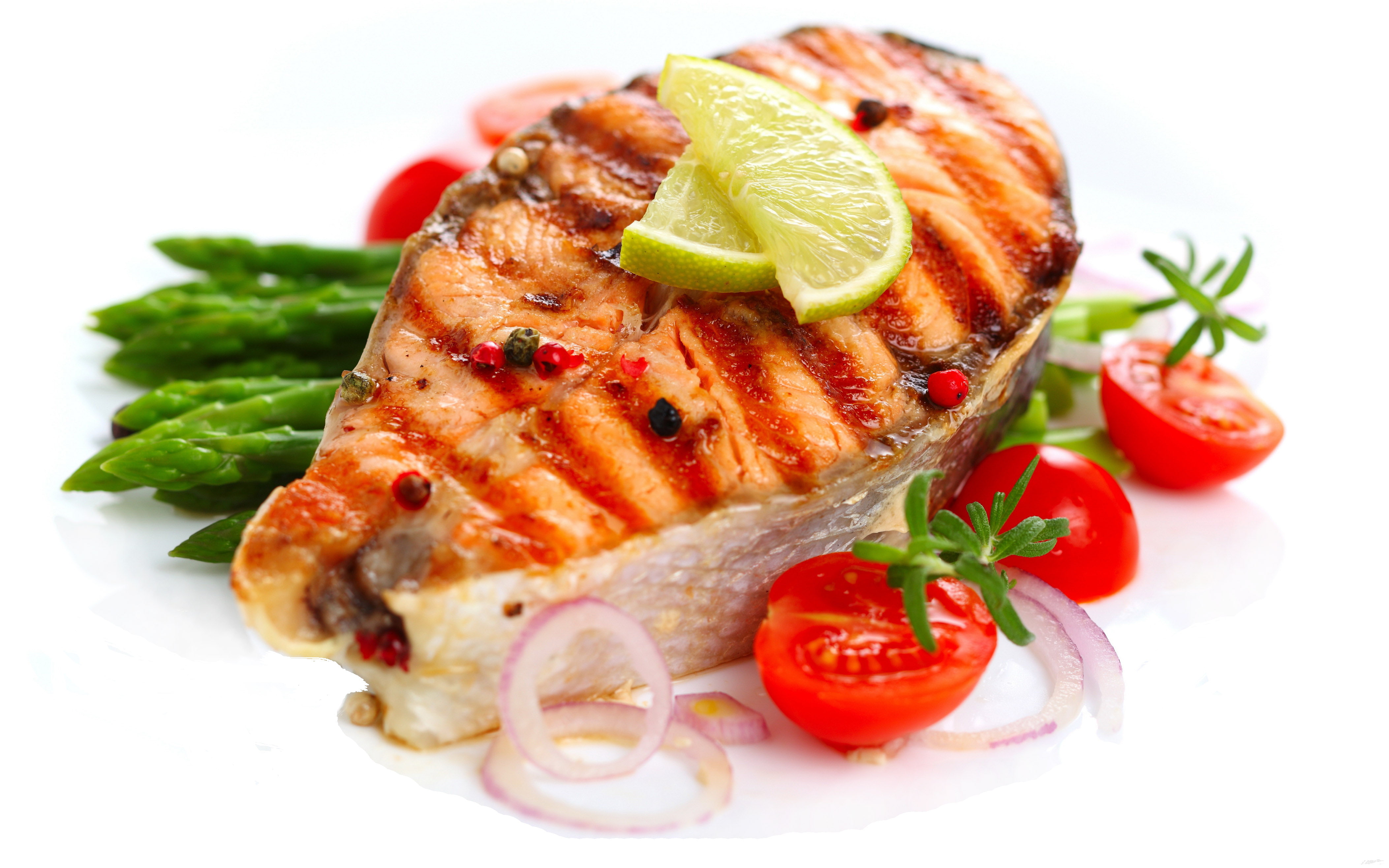 plancha, tomate, esparragos, gril, salmon, ryiba, 4K, HD Wallpaper