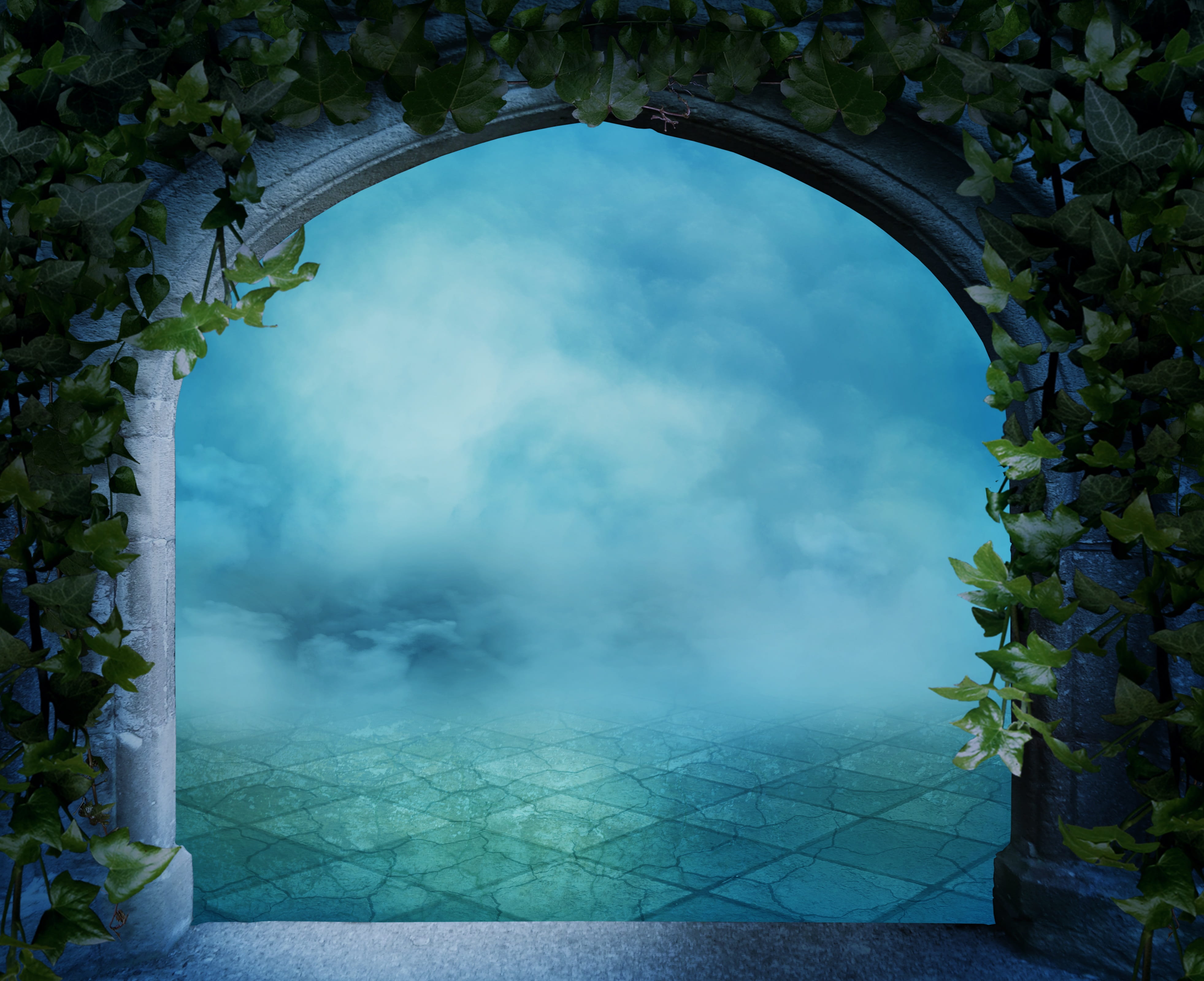 green color, template, 4K, outdoors, wall - building feature, beauty in nature, cloud - sky, emotion, climber plant, fog, sky, mystical, romantic, mood, HD Wallpaper