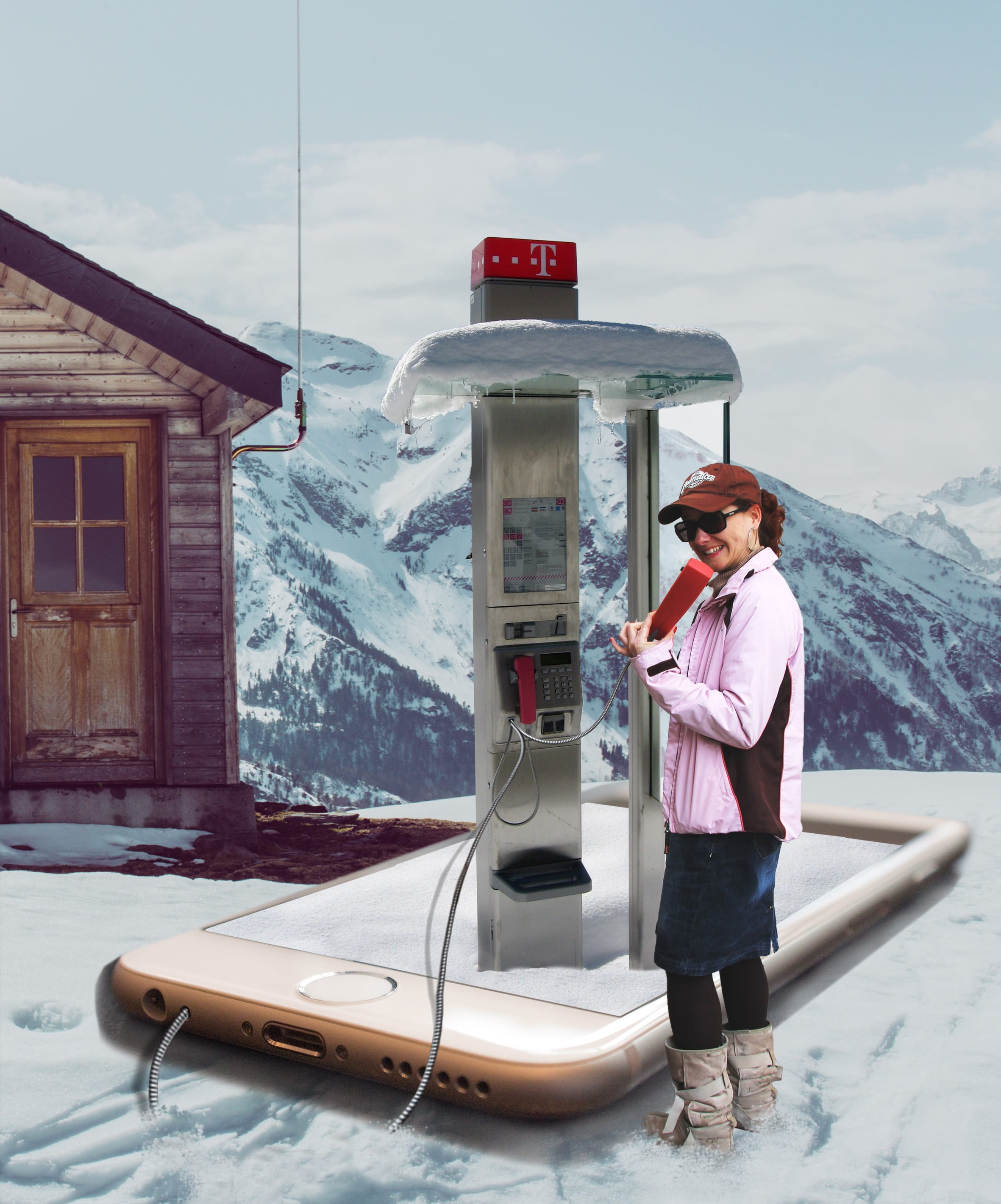 one person, outdoors, mountain, leisure activity, day, phone, real people, lifestyles, technology, 2K, image manipulation, young adult, cold temperature, Phone HD Wallpaper