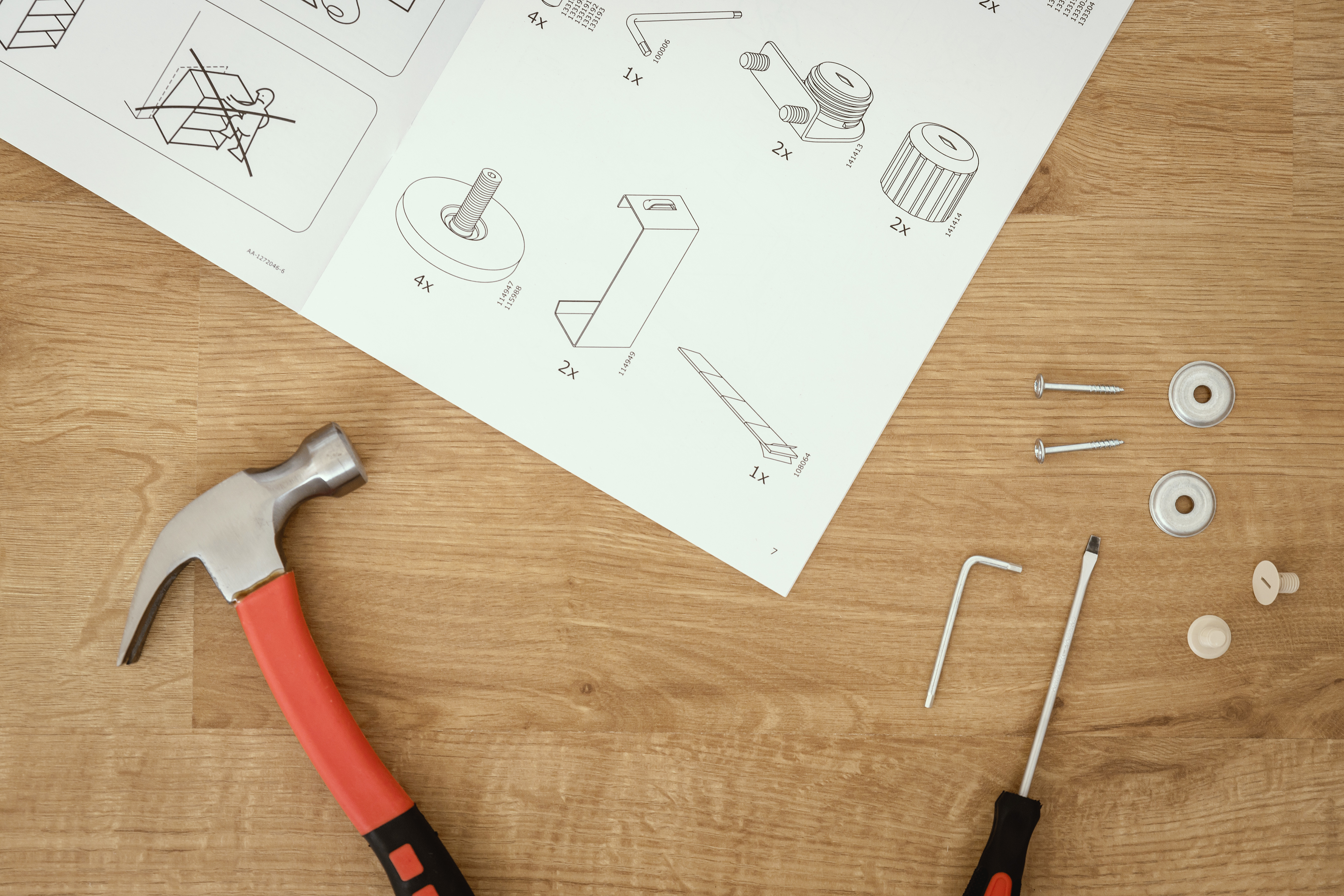creativity, wood - material, paper, 5K, tools, no people, hand tool, indoors, art and craft, directly above, still life, furniture, work tool, table, instructions, HD Wallpaper