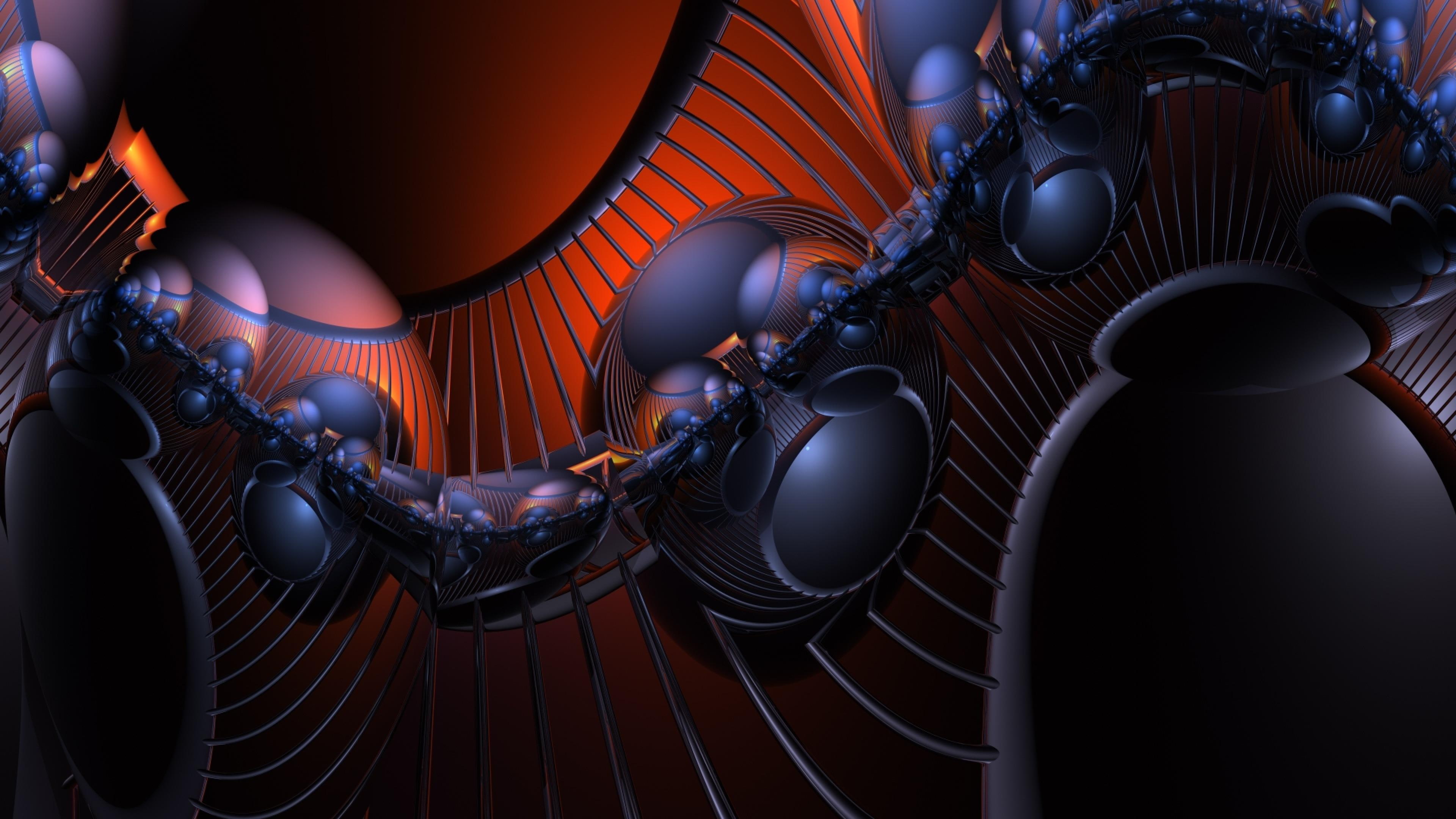 digital art, art, spheres, abstract art, darkness, assemblies, graphics, artwork, 3d, fractal art, 4K, lines, shapes, shape, HD Wallpaper