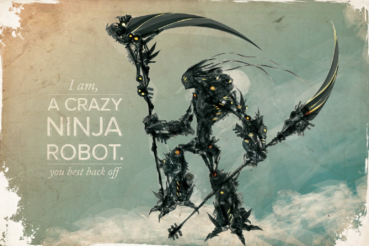 ninja, robot, water, crazy, architecture, western script, built structure, sign, no people, text, human representation, artwork, art and craft, HD Wallpaper