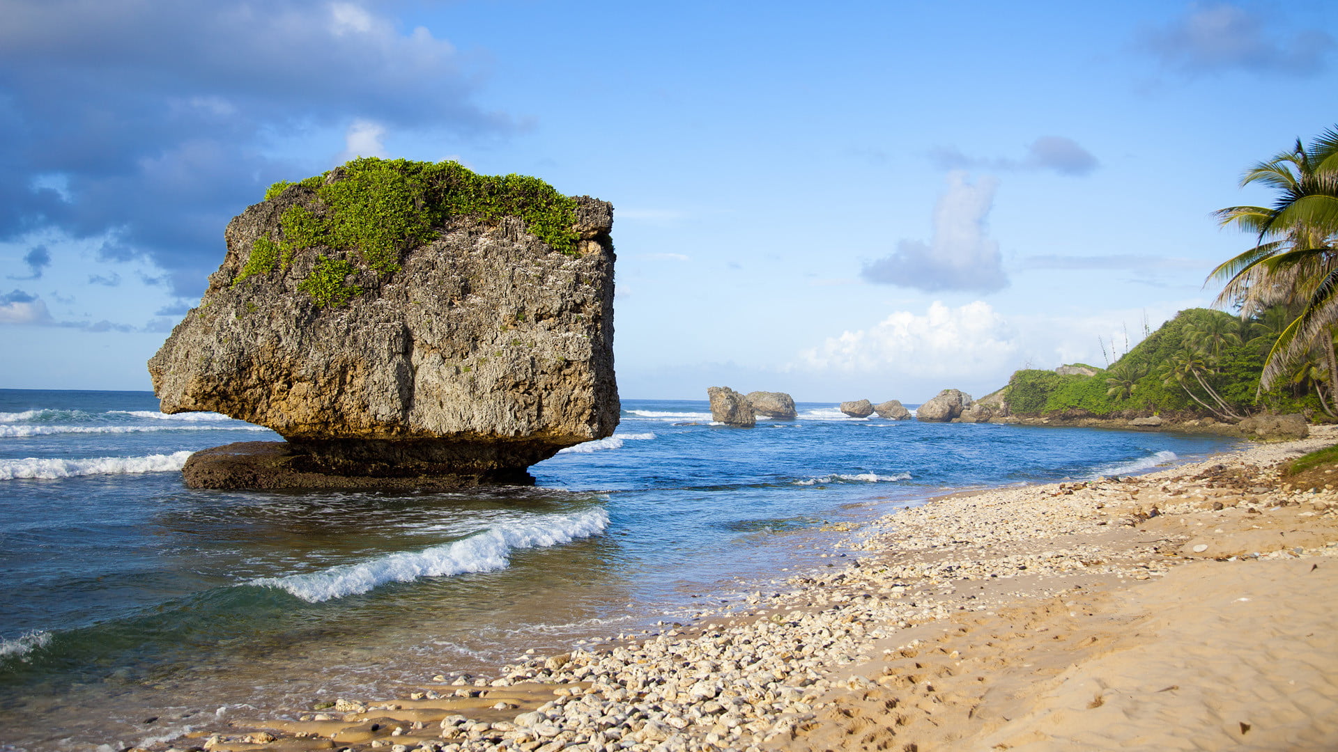 vacation, scenery, seascape, rock, tourism, nature, scene, shore, rock formation, stack rock, sky, clouds, horizon, tropical, sunny, bay, ocean, beauty in nature, HD Wallpaper
