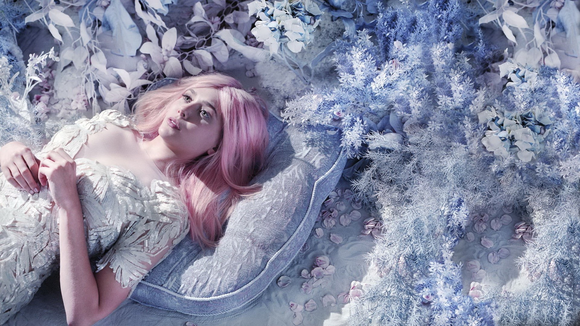 Elizabeth Olsen, young women, happiness, eyes closed, one person, women, waist up, 1080P, lying down, young adult, actress, hair, pink hair, emotion, long hair, HD Wallpaper