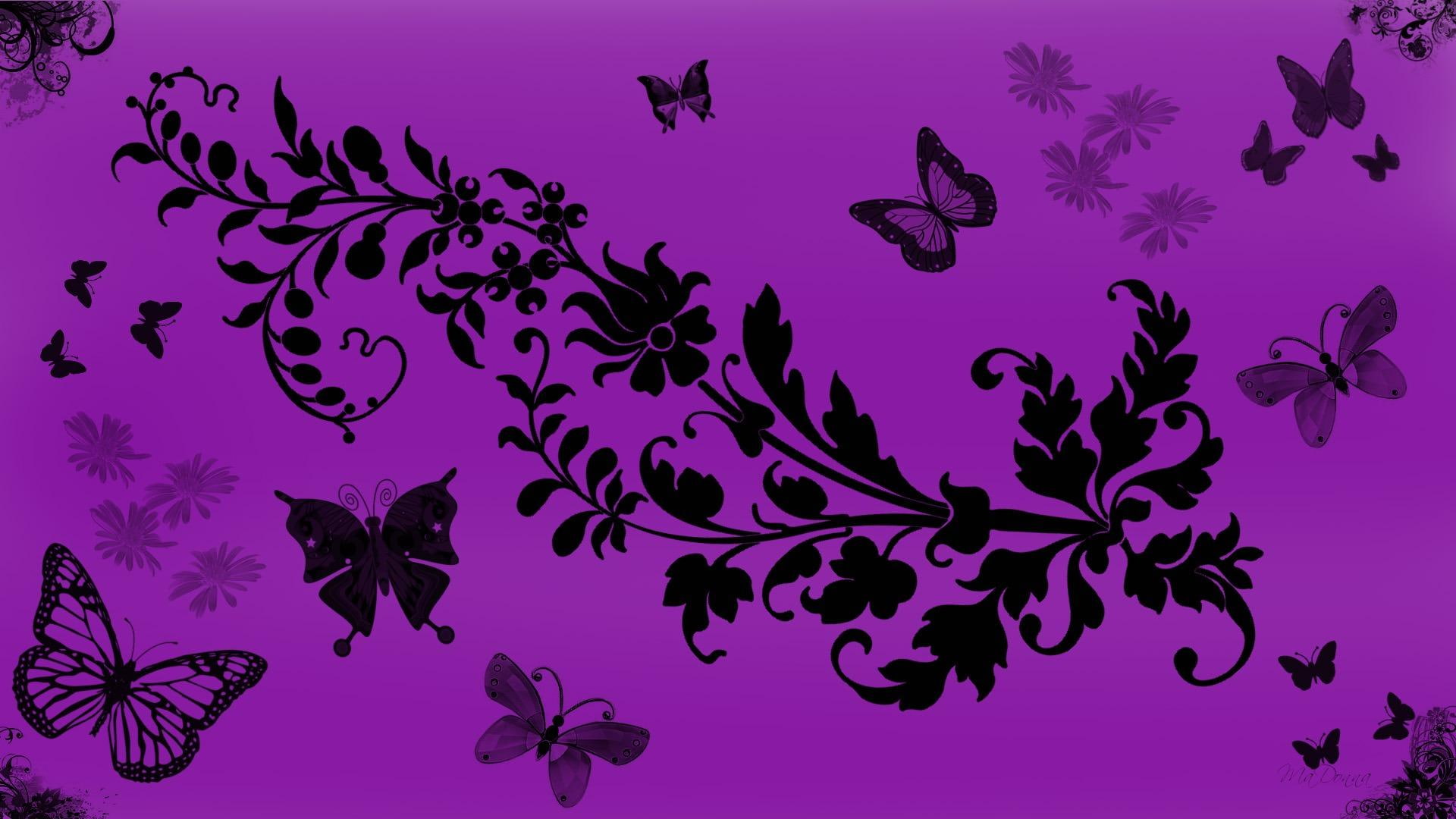 purple, flowers, butterfly, butterflies, abstract, widescreen, floral, 3d and abstract, 1080P, firefox persona, majenta, HD Wallpaper