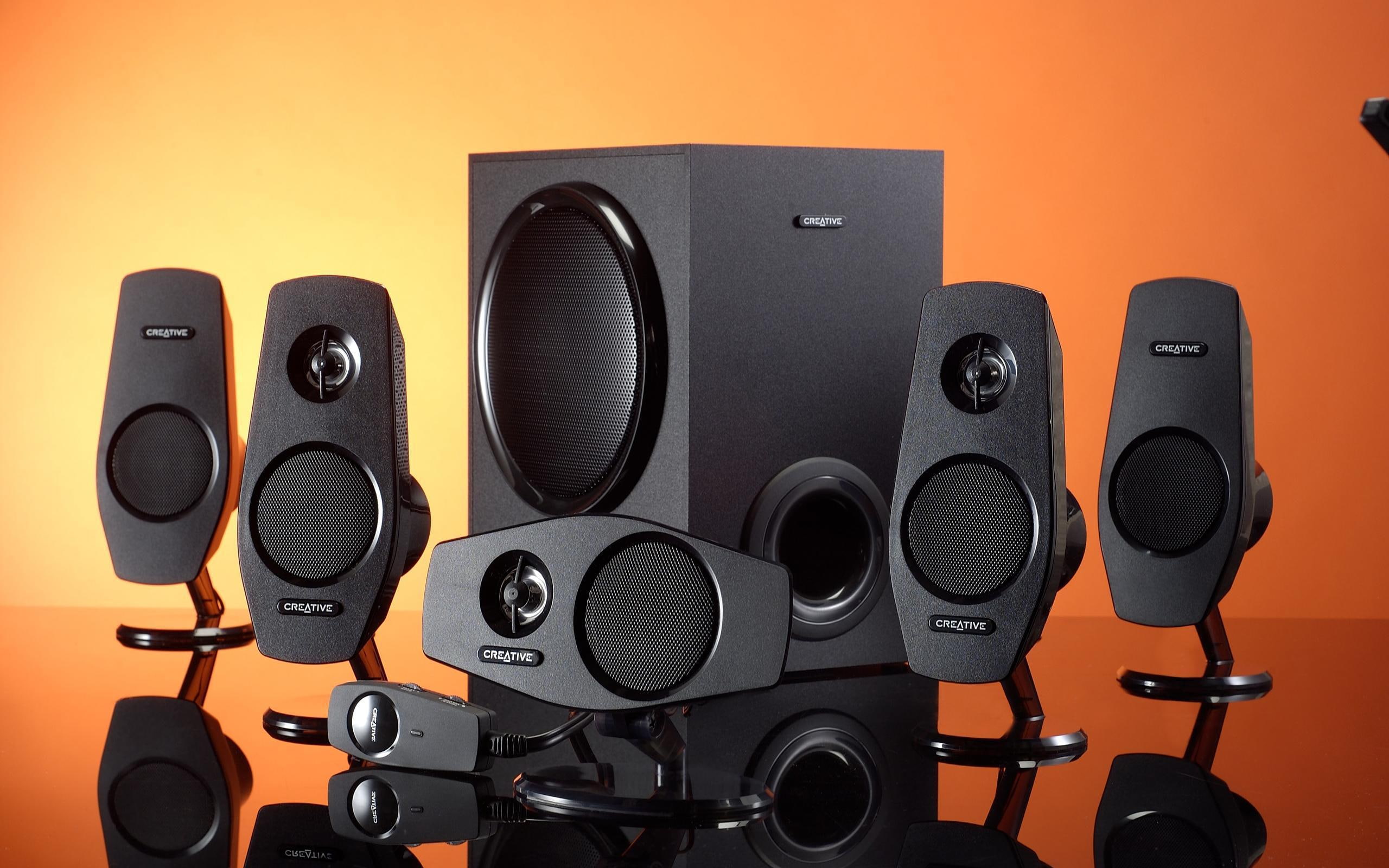 black, system, theater, 2K, speaker, speakers, home, photography, 2560x1600, HD Wallpaper