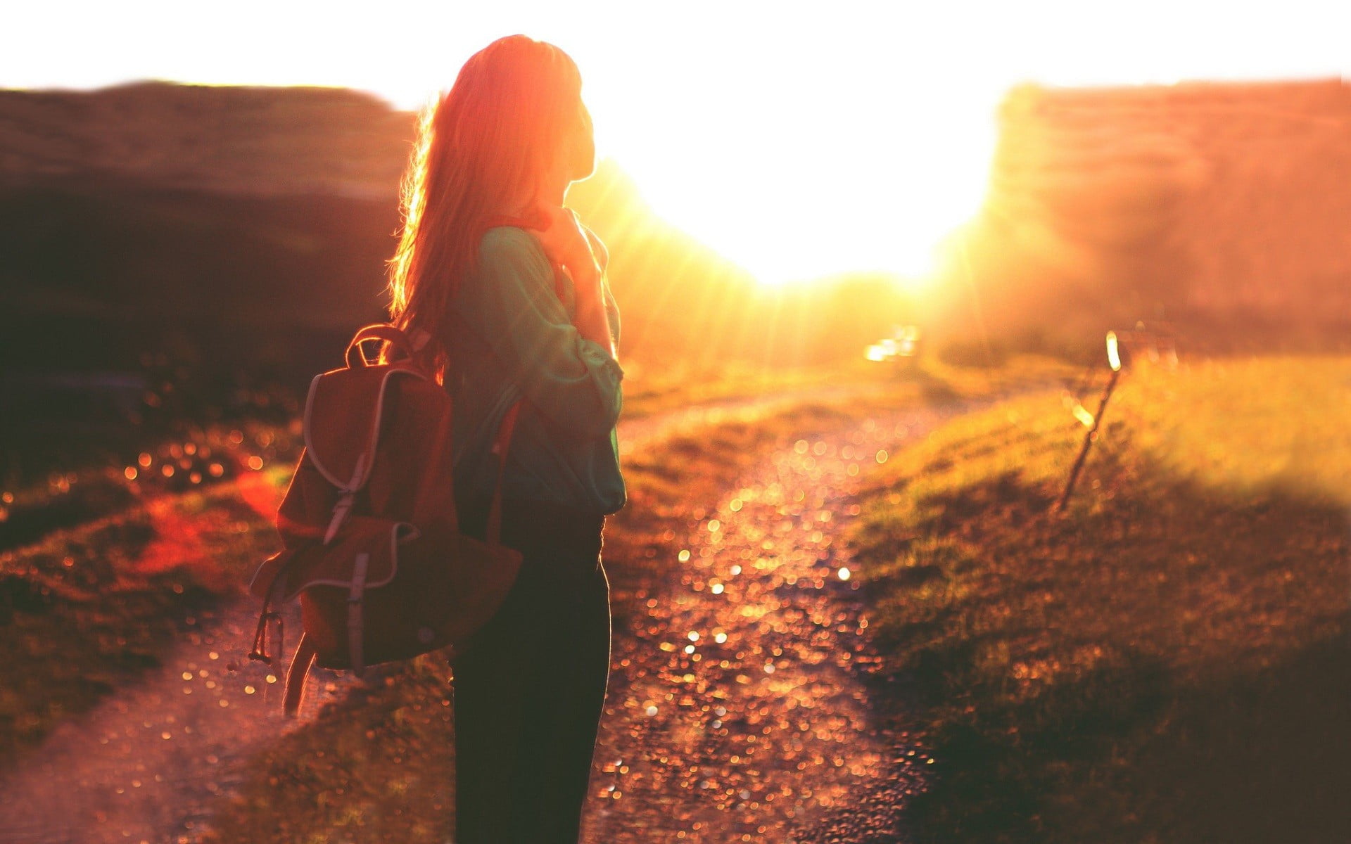 land, Golden Hour, brown, people Traveling, young Adult, retro Styled, rural Scene, sunset, women outdoors, old-fashioned, real people, journey, outdoors, HD Wallpaper