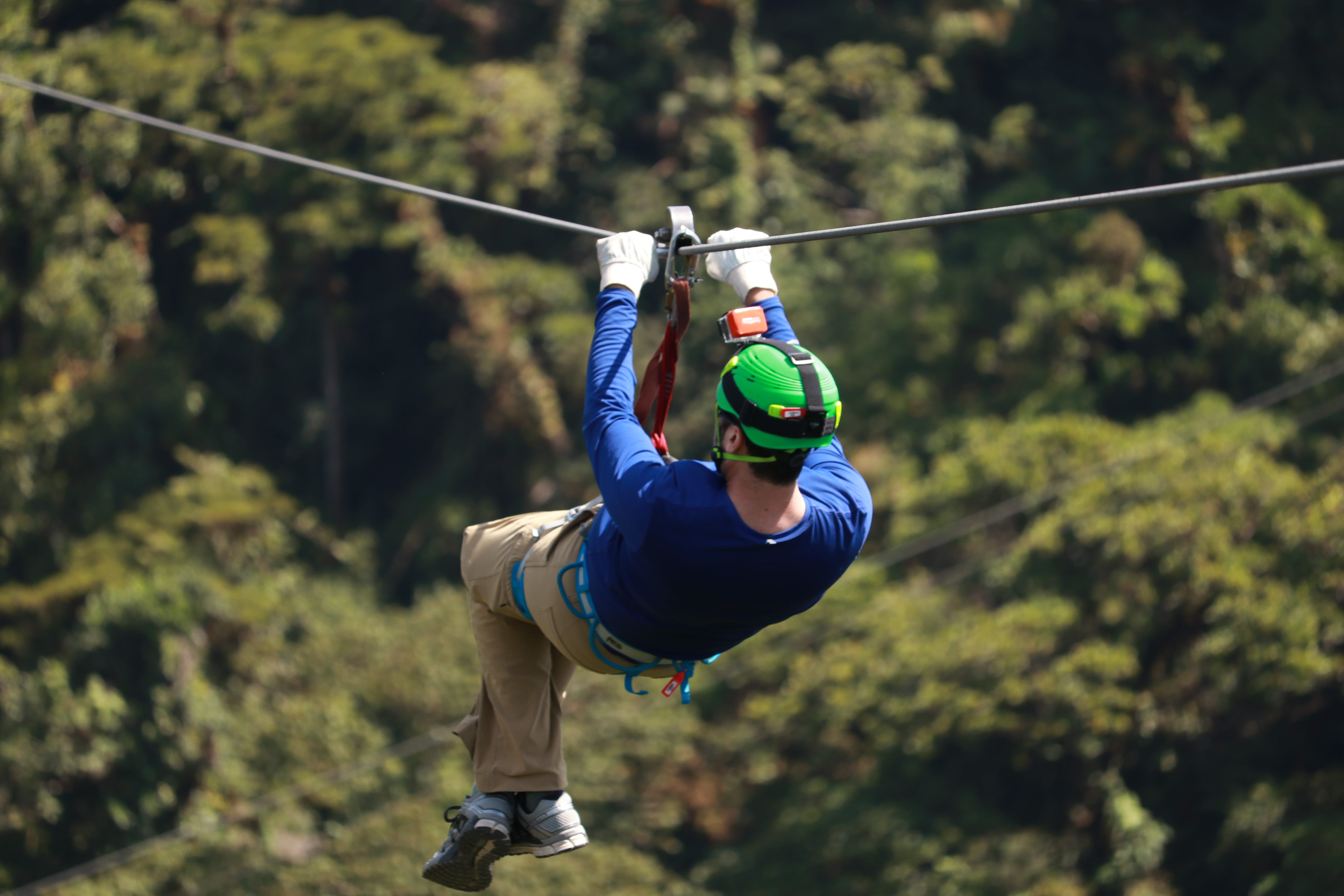 sport, adventure, trees, leisure activity, one person, helmet, full length, activity, nature, fun, extreme sports, lifestyles, active, wire, ziplining, HD Wallpaper