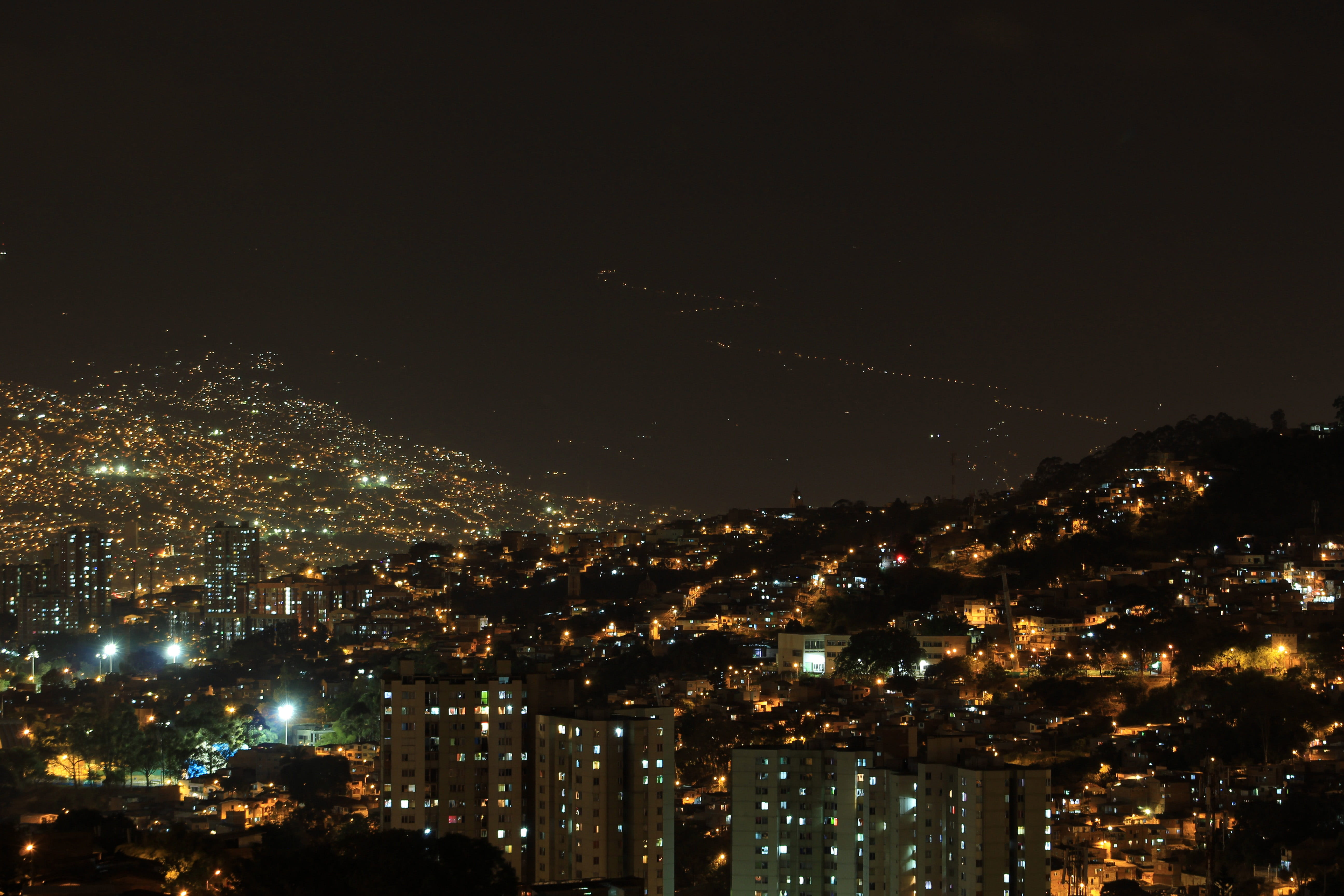 nature, Colombia, outdoors, illuminated, lights, photos, Medellín, no people, nightlife, public domain, skyscraper, Medellin, Cityscape, urban Skyline, HD Wallpaper