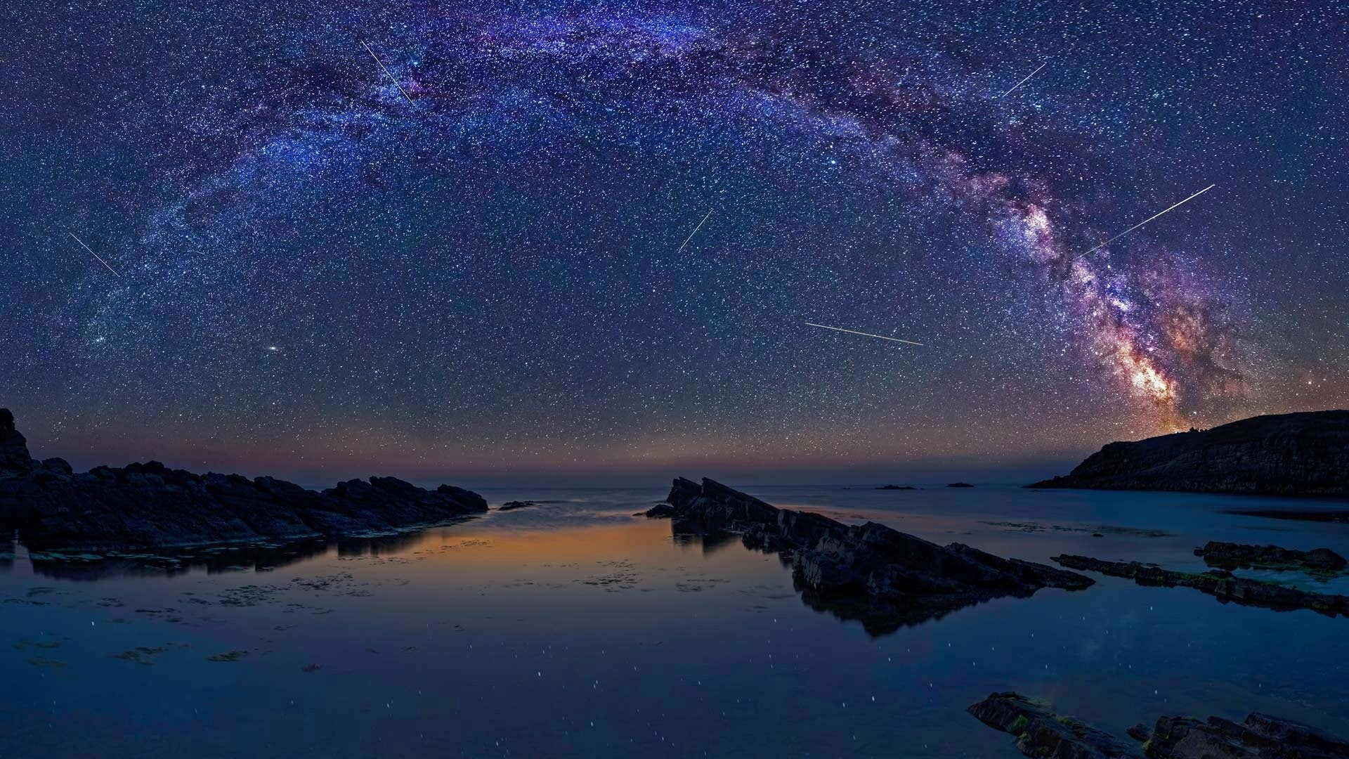 Starry Sky, 1080P, Ocean, Earth, Stars, Horizon, Night, HD Wallpaper