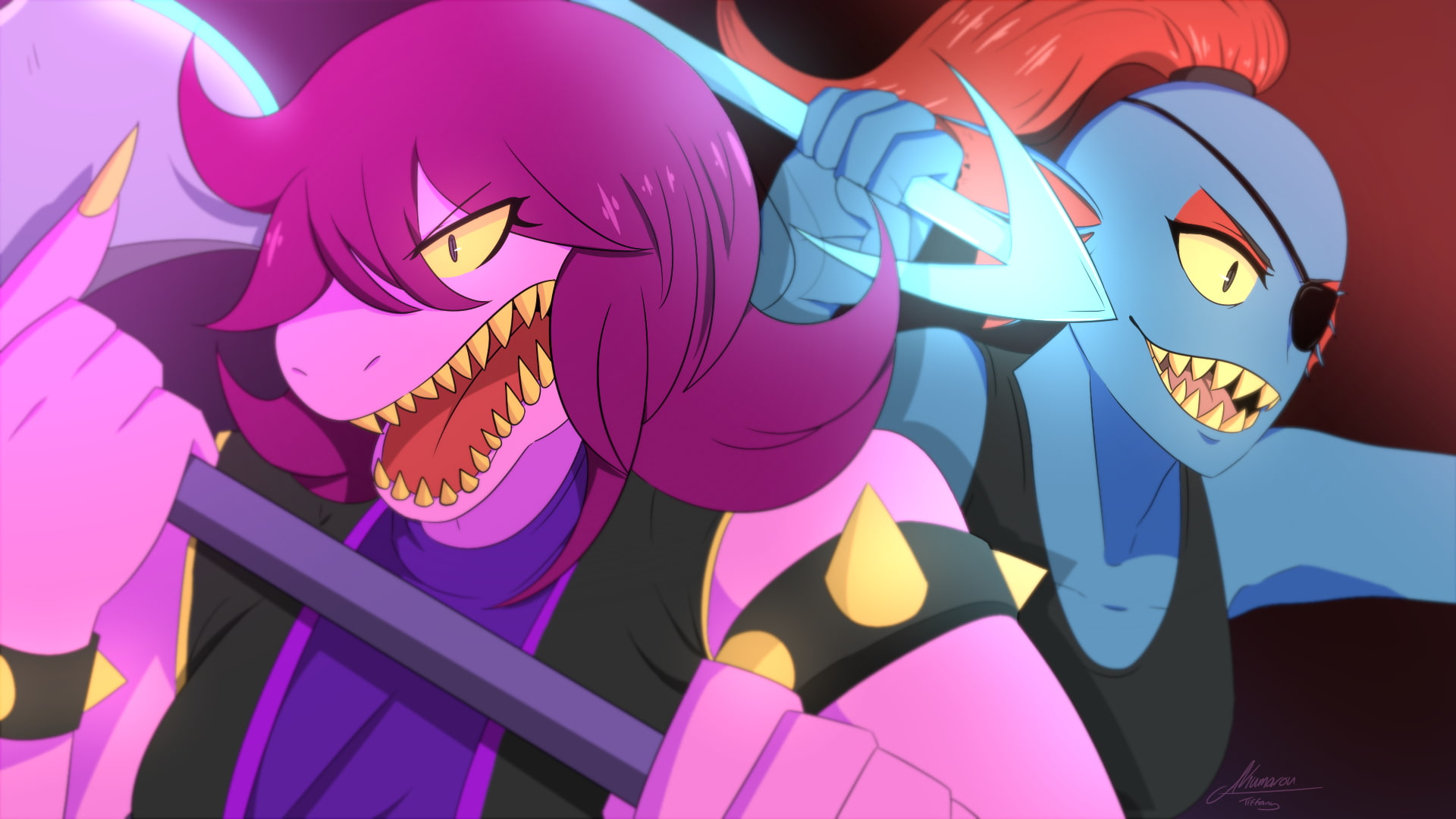 Undyne (Undertale), Video Game, Susie (deltarune), Crossover, 1080P, HD Wallpaper