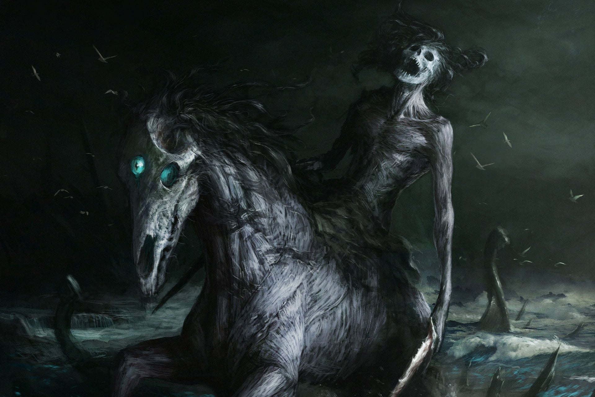 1080P, skull, artwork, fantasy art, dark fantasy, Artem Demura, demon, dead, HD Wallpaper