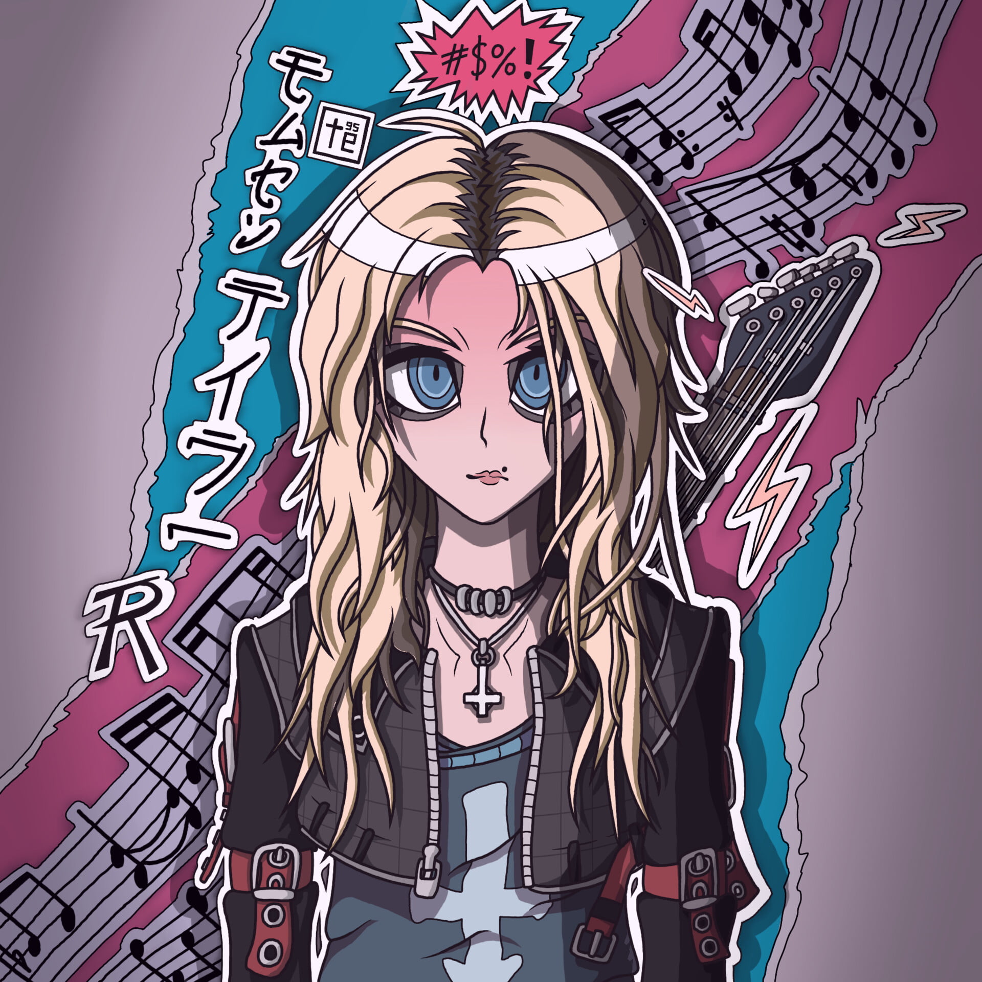 young woman, wavy hair, Smug face, digital painting, Songwriters, looking at viewer, blonde, celebrity, blue eyes, Taylor Momsen, artwork, 1080P, The Pretty Reckless, Phone HD Wallpaper