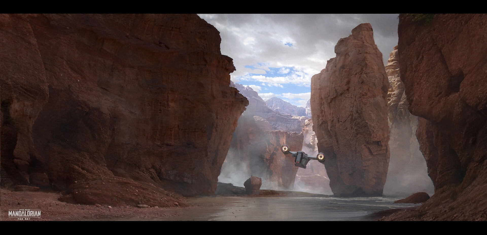 ArtStation, Star Wars, Artyom Turskyi, rock, rock formation, The Mandalorian, 1080P, TV Series, vehicle, artwork, fan art, science fiction, HD Wallpaper