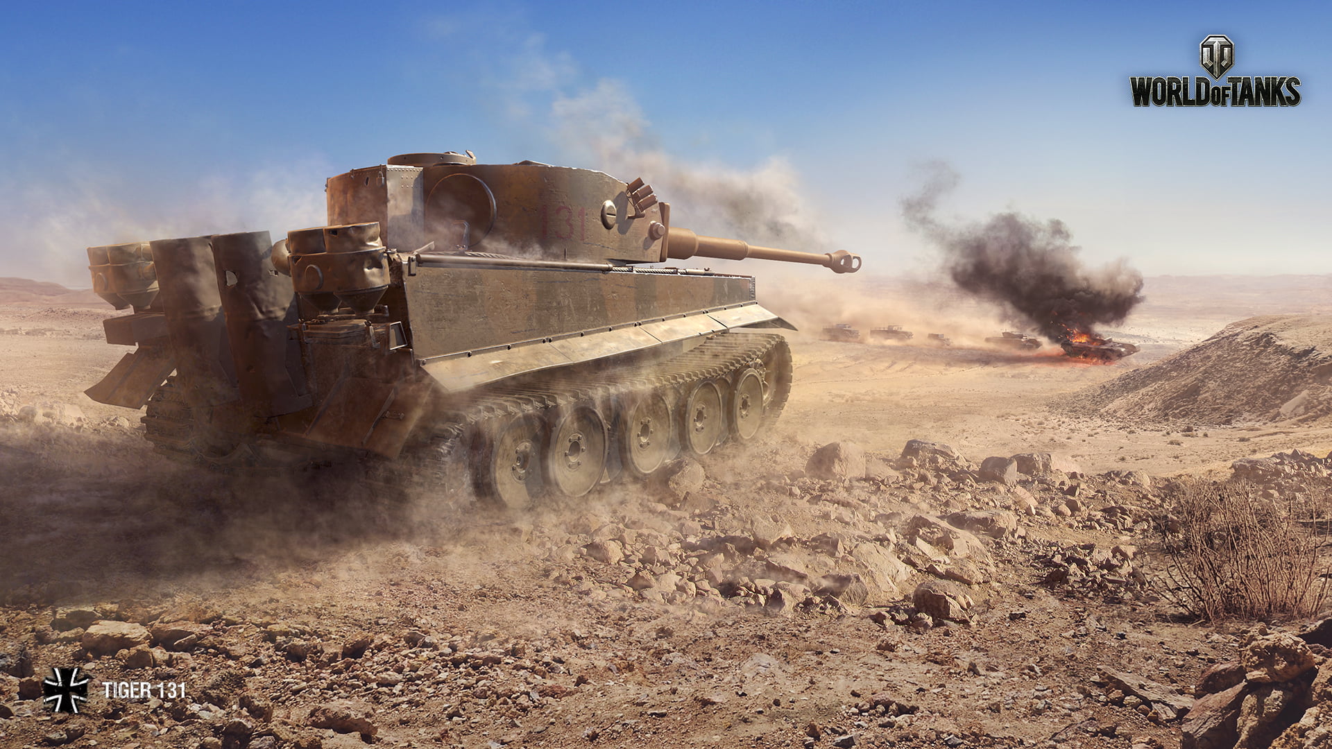 dust, tank, World of Tanks, conflict, video games, aggression, 1080P, fighting, day, nature, motion, war, armed forces, Tiger 131, explosive, smoke - physical structure, HD Wallpaper