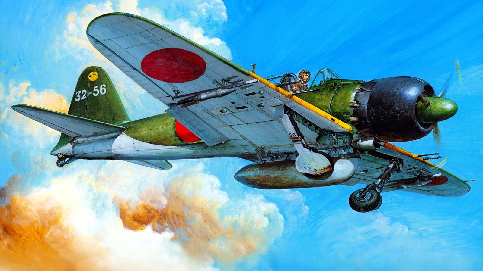 transportation, artwork, propeller, mode of transportation, fighting, 720P, flying, military, Japan, piloting, air force, Japanese, airplane, blue, no people, HD Wallpaper
