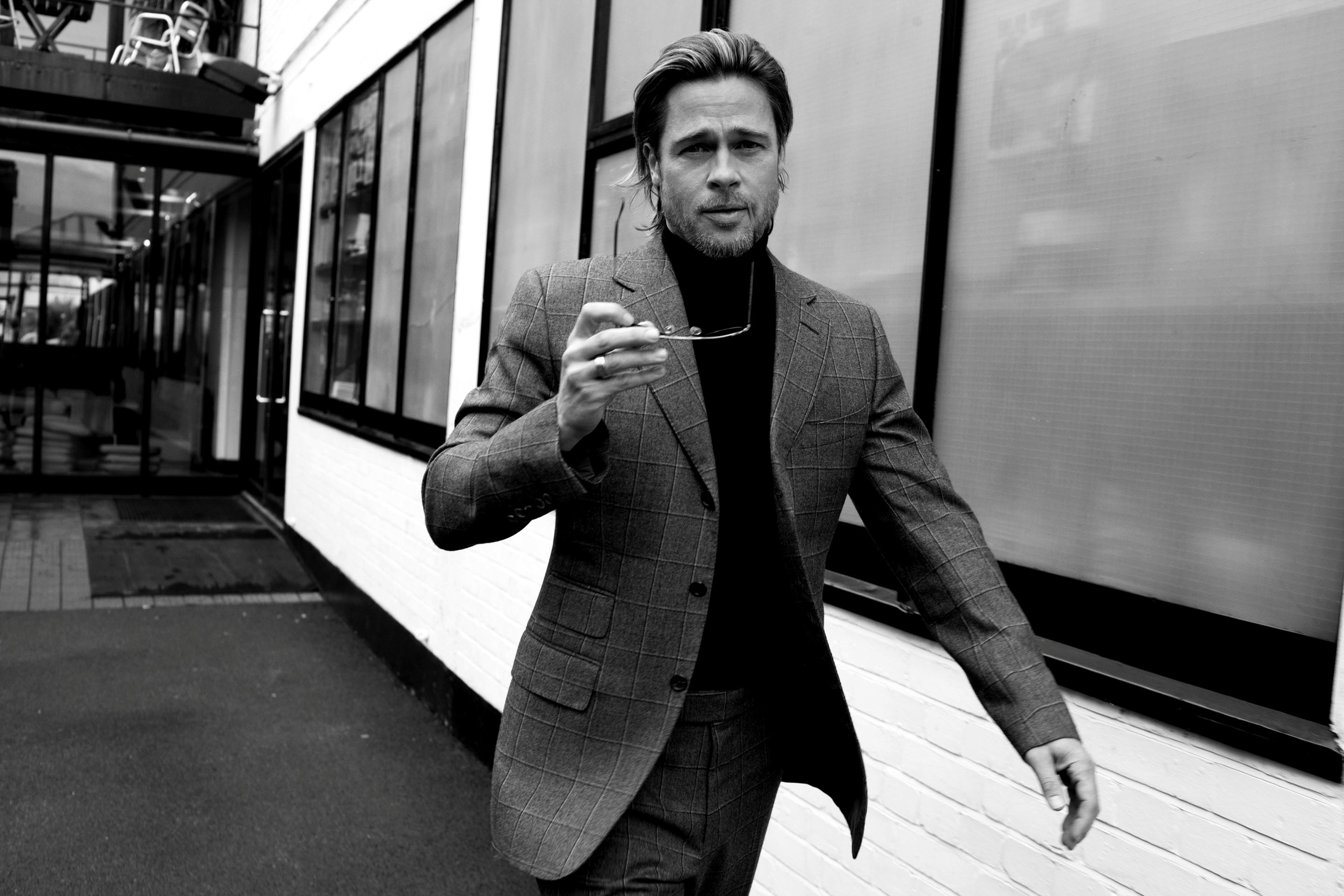 actor, photo, brad, brad pitt, 2K, monochrome, pitt, grayscale, HD Wallpaper