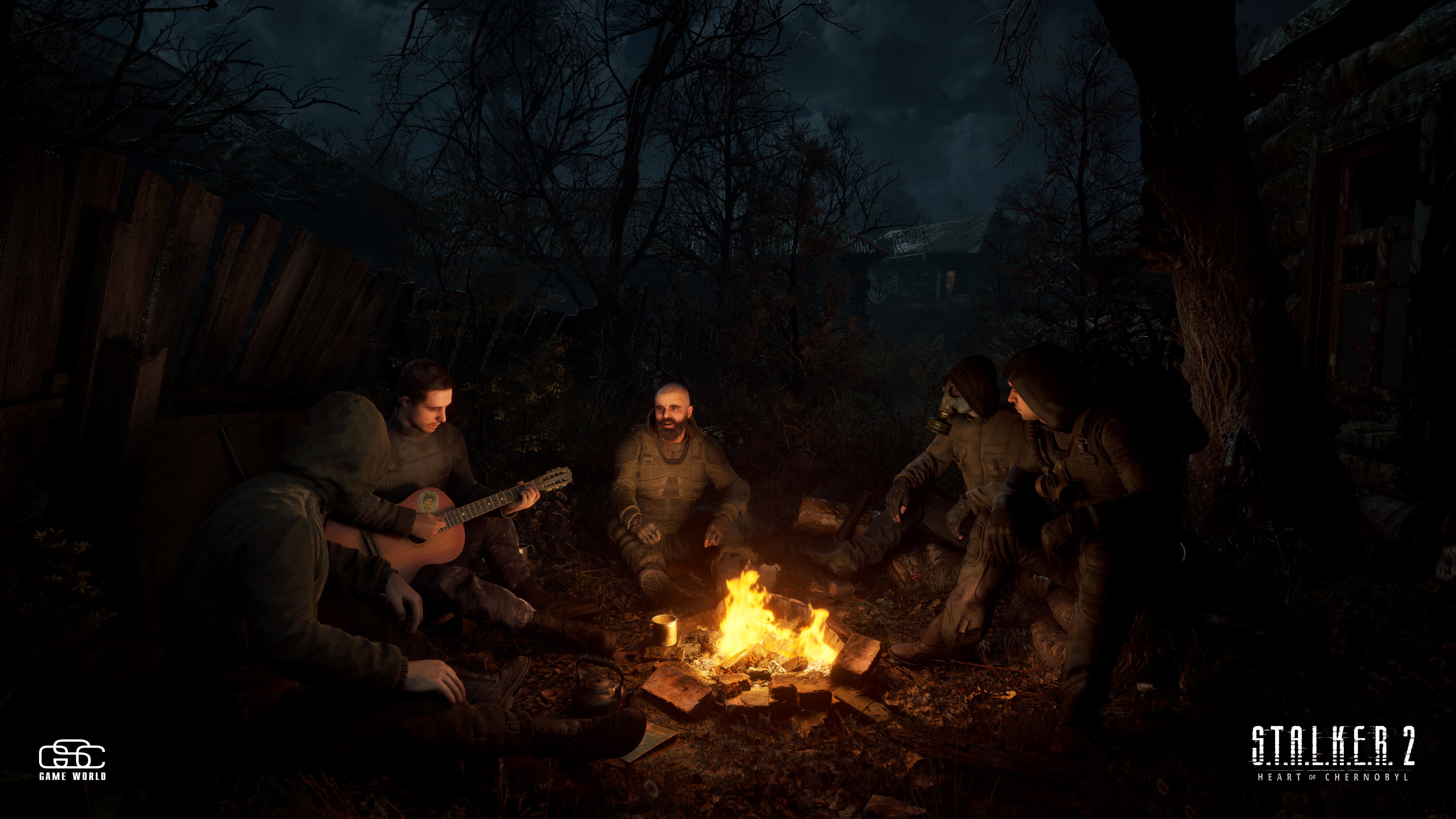 guitar, S.T.A.L.K.E.R., S.T.A.L.K.E.R. 2, 4K, video games, video game art, campfire, HD Wallpaper
