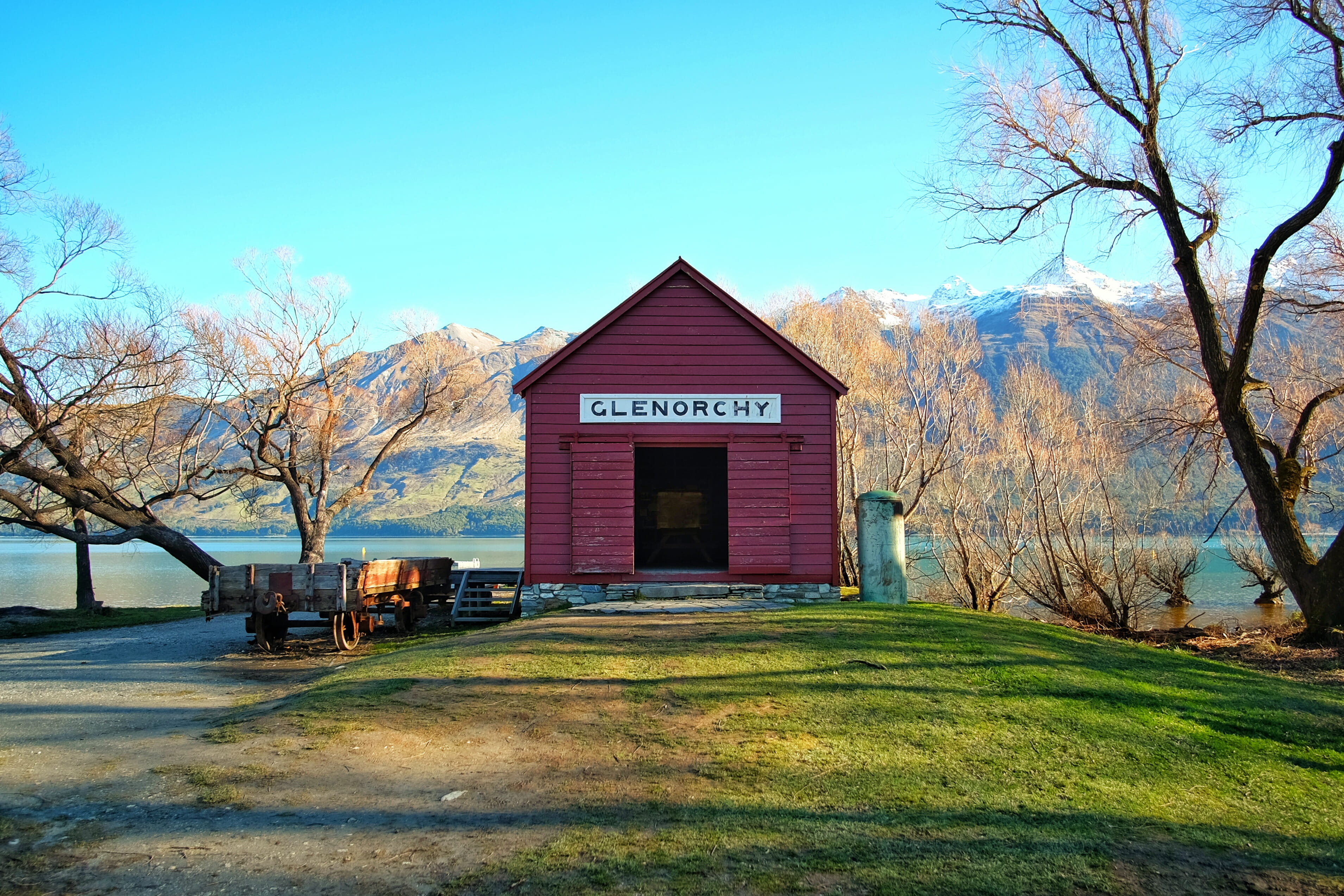 house, sky, communication, grass, bare tree, fujifilm x-t10, building exterior, glenorchy, branch, samyang 12mm f/2.0, no people, new zealand, 2K, built structure, HD Wallpaper