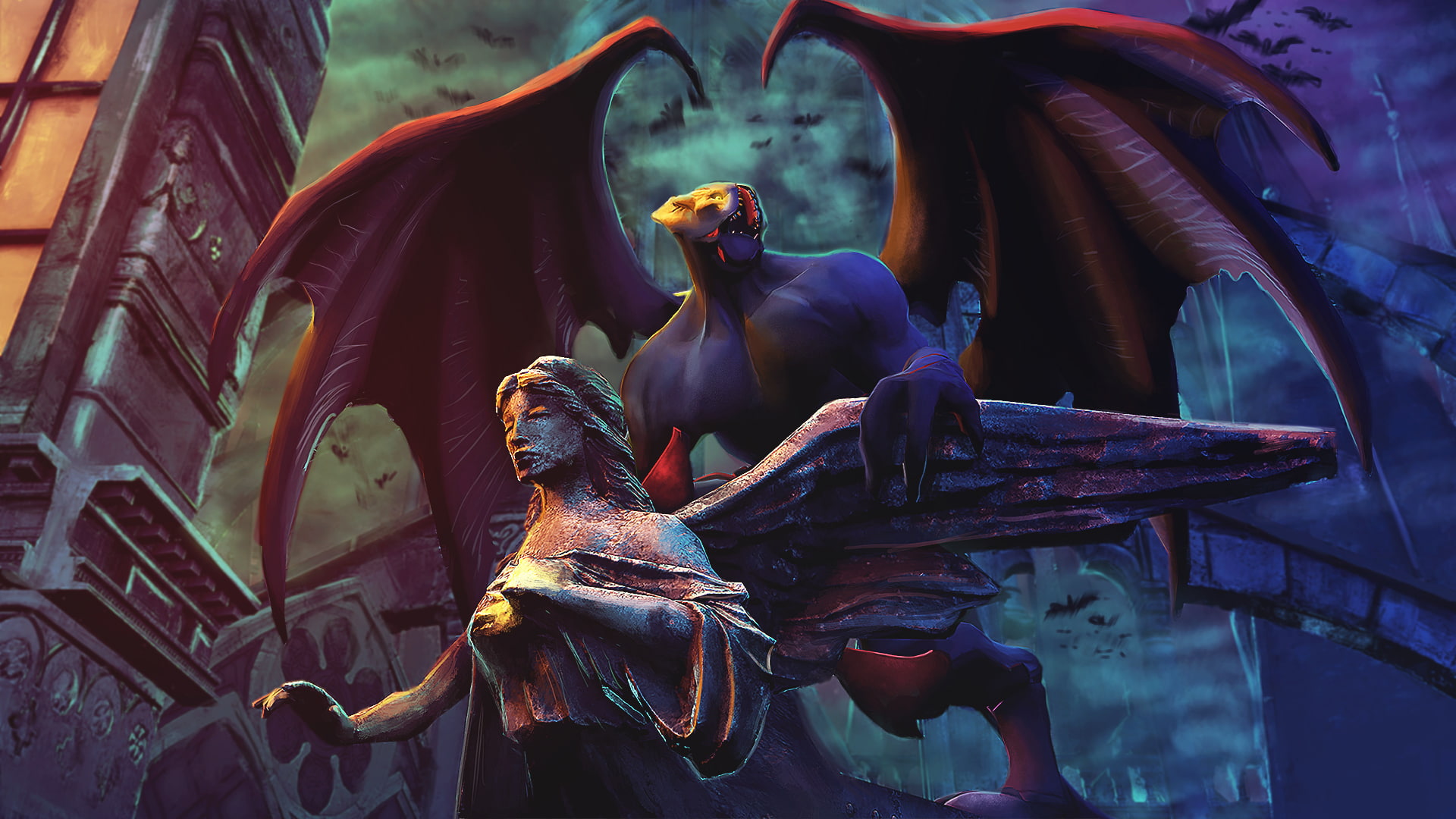 day, dota 2, art, religion, vertebrate, balanar, low angle view, night stalker, craft, sculpture, creativity, place of worship, wings, architecture, monster - Fictional Character, HD Wallpaper