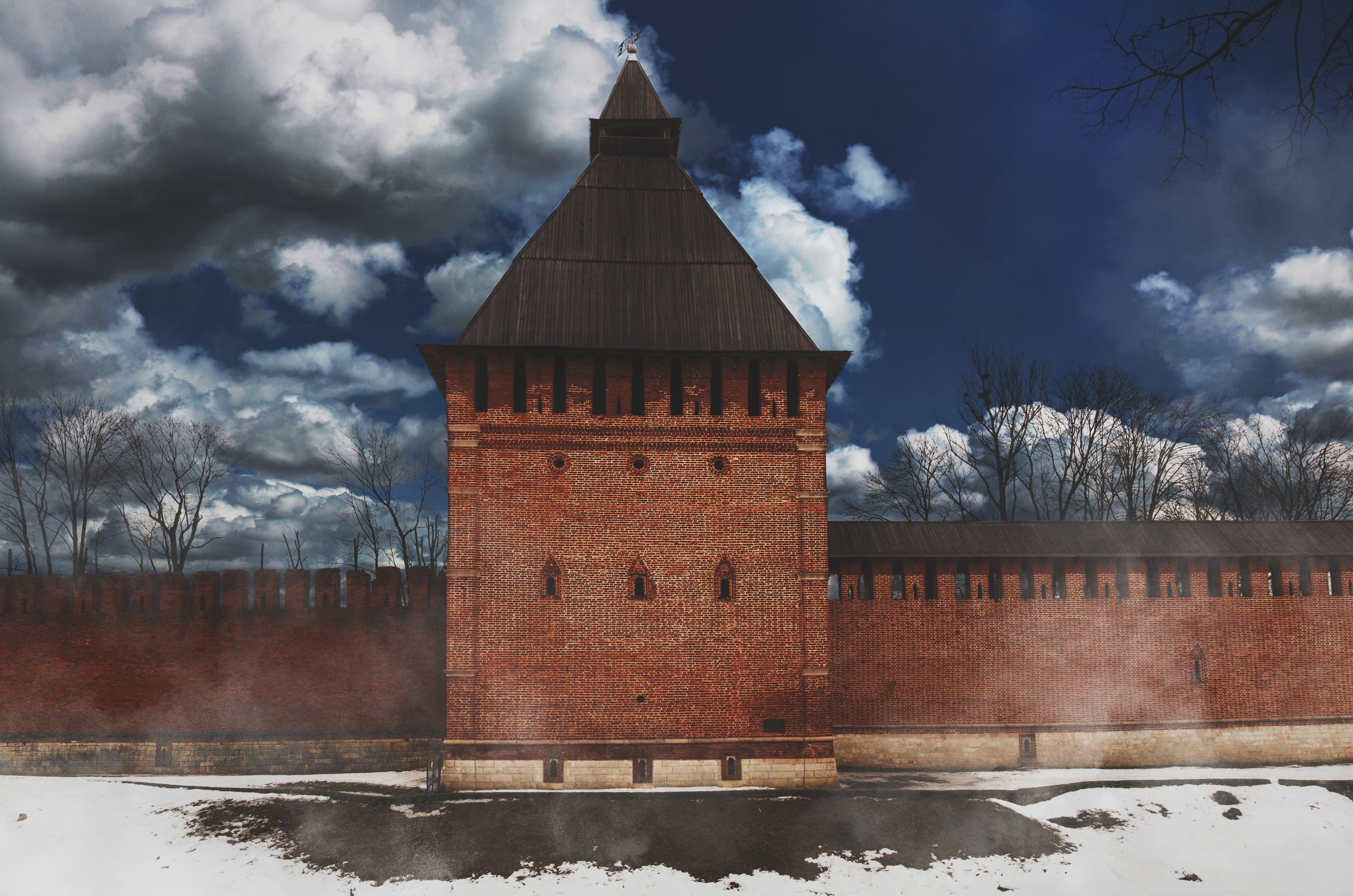 tower, winter, tree, environment, scenics - nature, built structure, nature, plant, building exterior, 5K, no people, smolensk, sky, frozen, fortress, HD Wallpaper