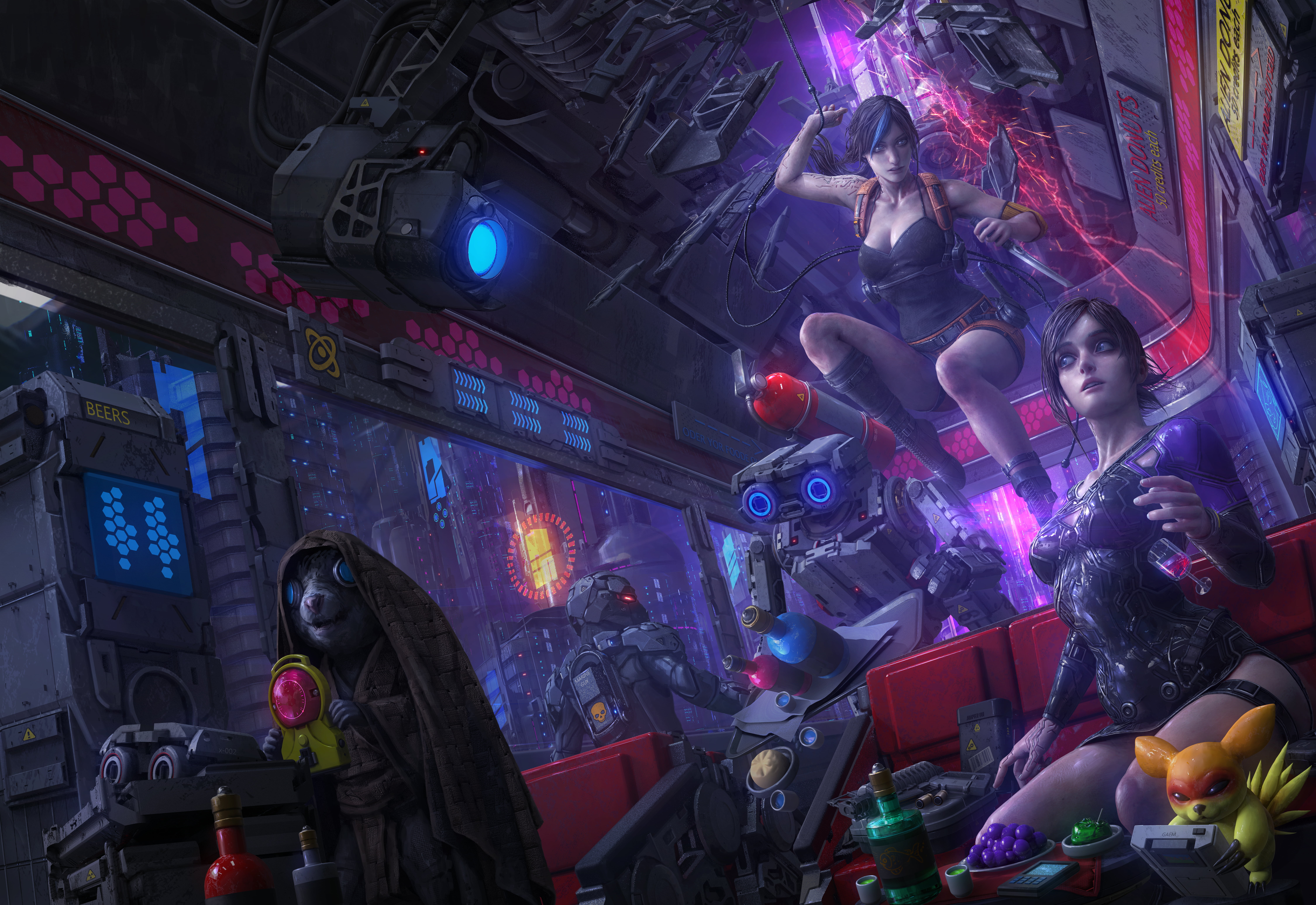 CGI, artwork, digital art, science fiction, women, robot, illustration, futuristic, fantasy girl, original characters, fantasy art, 8K, cyberpunk, drawing, HD Wallpaper