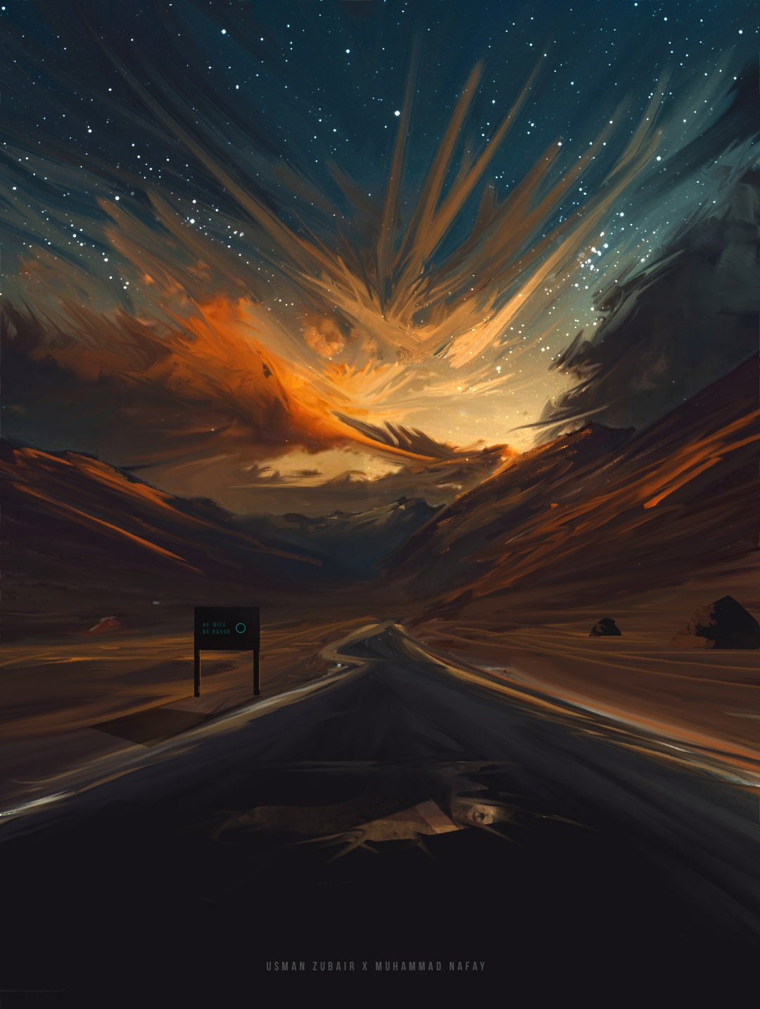road, portrait display, landscape, 720P, digital art, artwork, sunset, sky, Phone HD Wallpaper