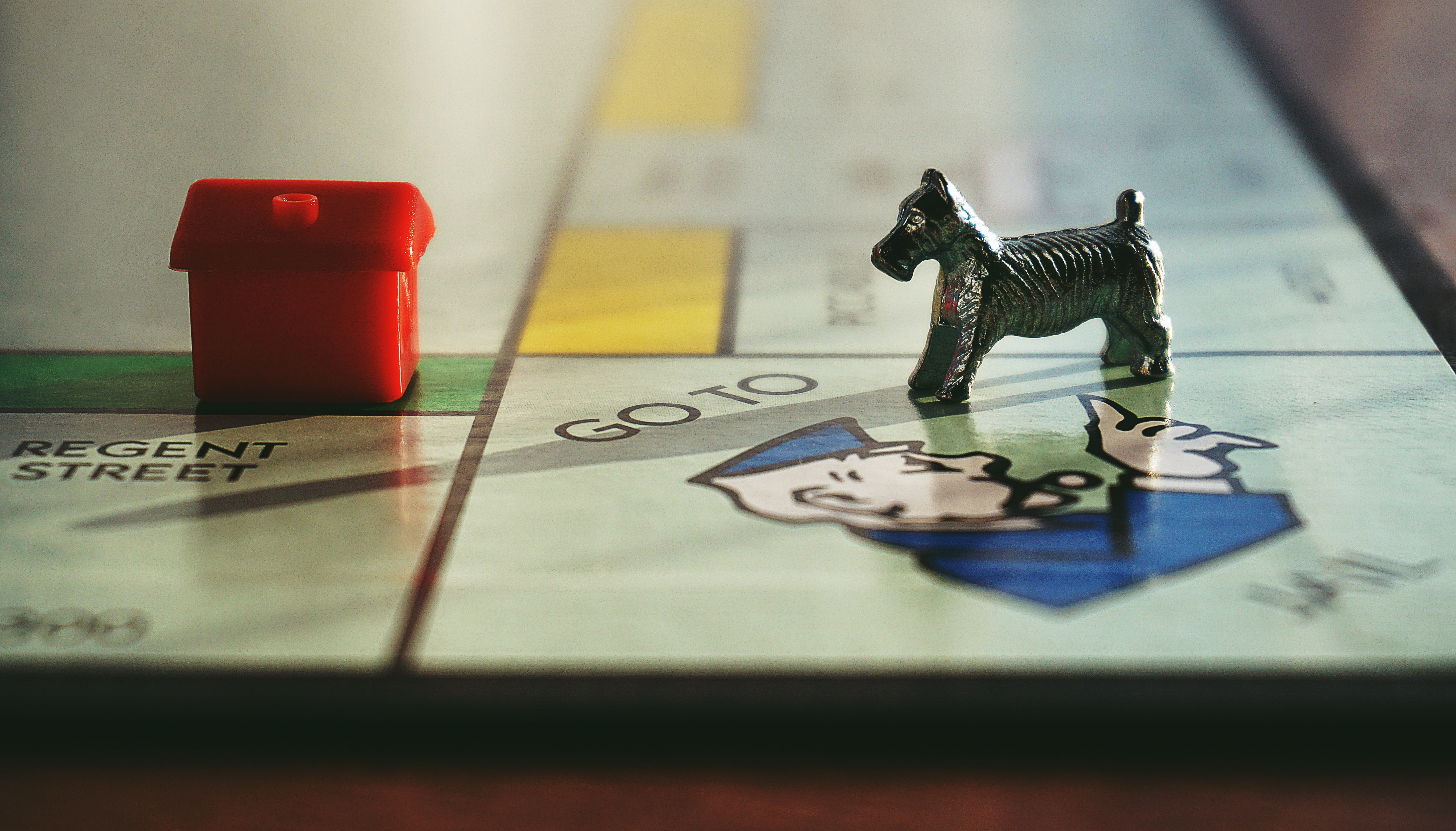 no people, close-up, 5K, game piece, human representation, fun, monopoly, board, leisure, selective focus, game, art and craft, dog, still life, plastic, HD Wallpaper