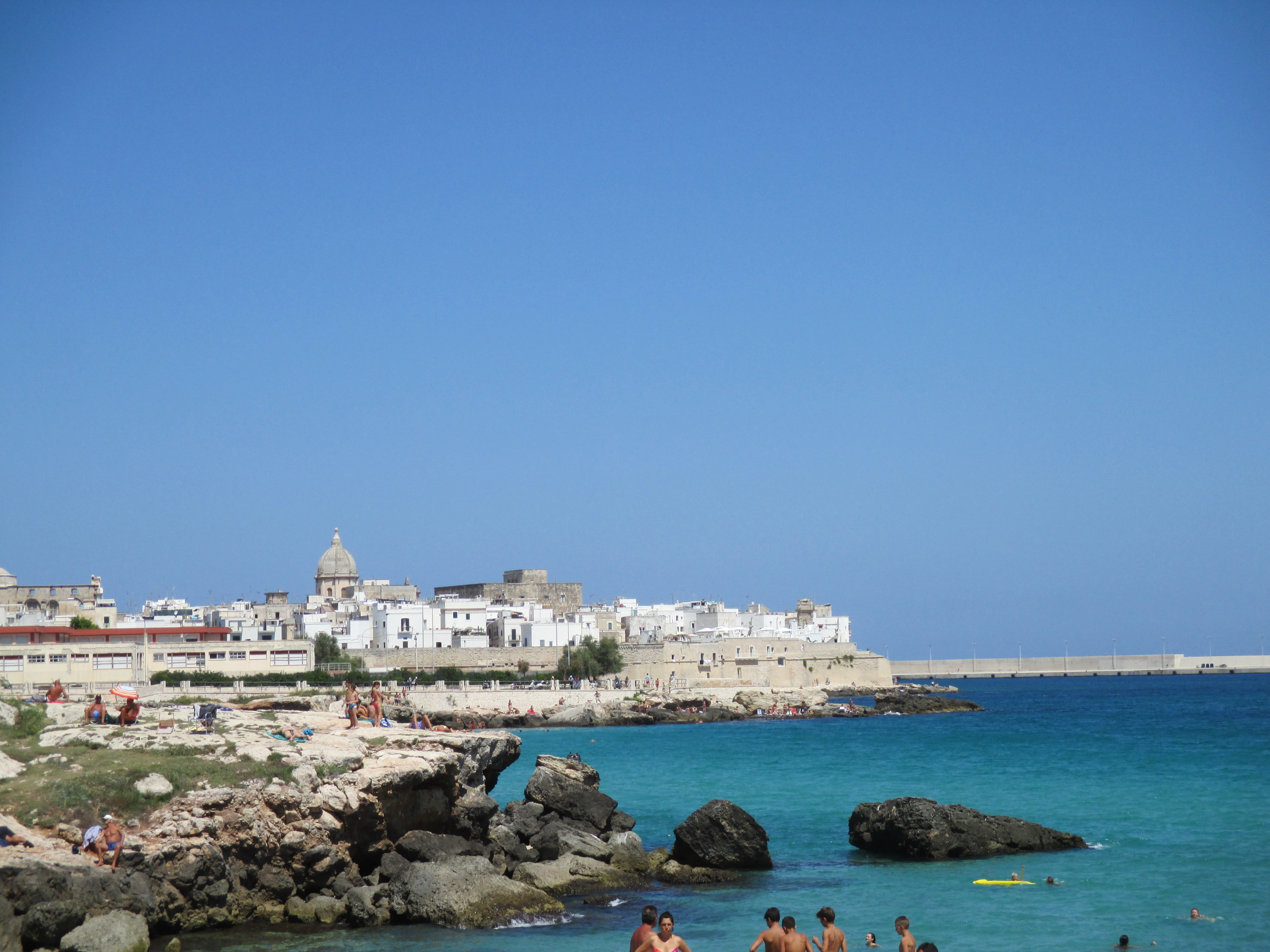 italy, city, blue, holiday, rock, built structure, land, water, puglia, beach, historical centre, rock - object, nature, travel, clear sky, no people, sea, HD Wallpaper