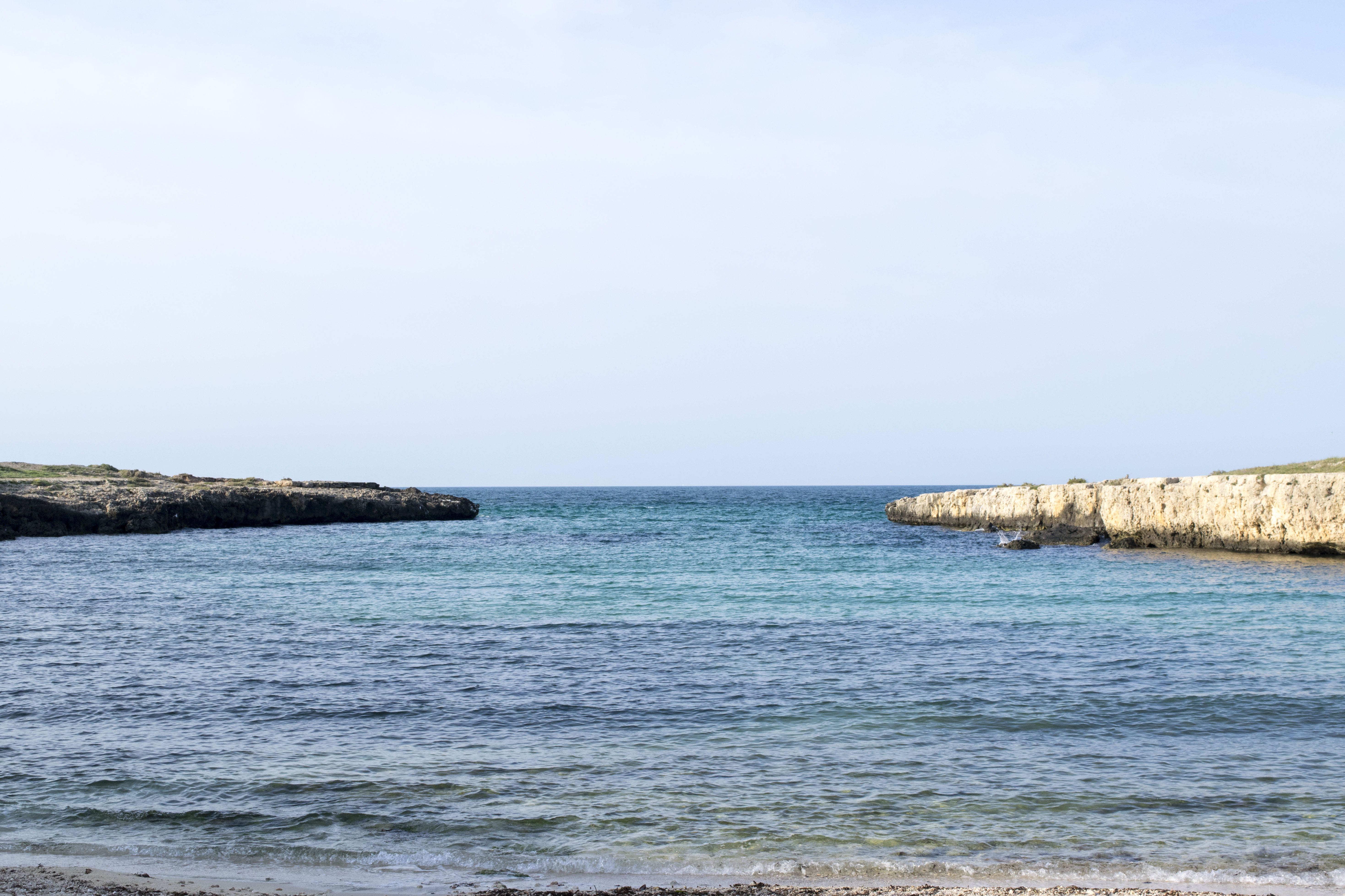 water, beauty in nature, horizon, sea, clear sky, blue, groyne, day, tranquility, monopoli, nature, waterfront, no people, sky, non-urban scene, idyllic, HD Wallpaper